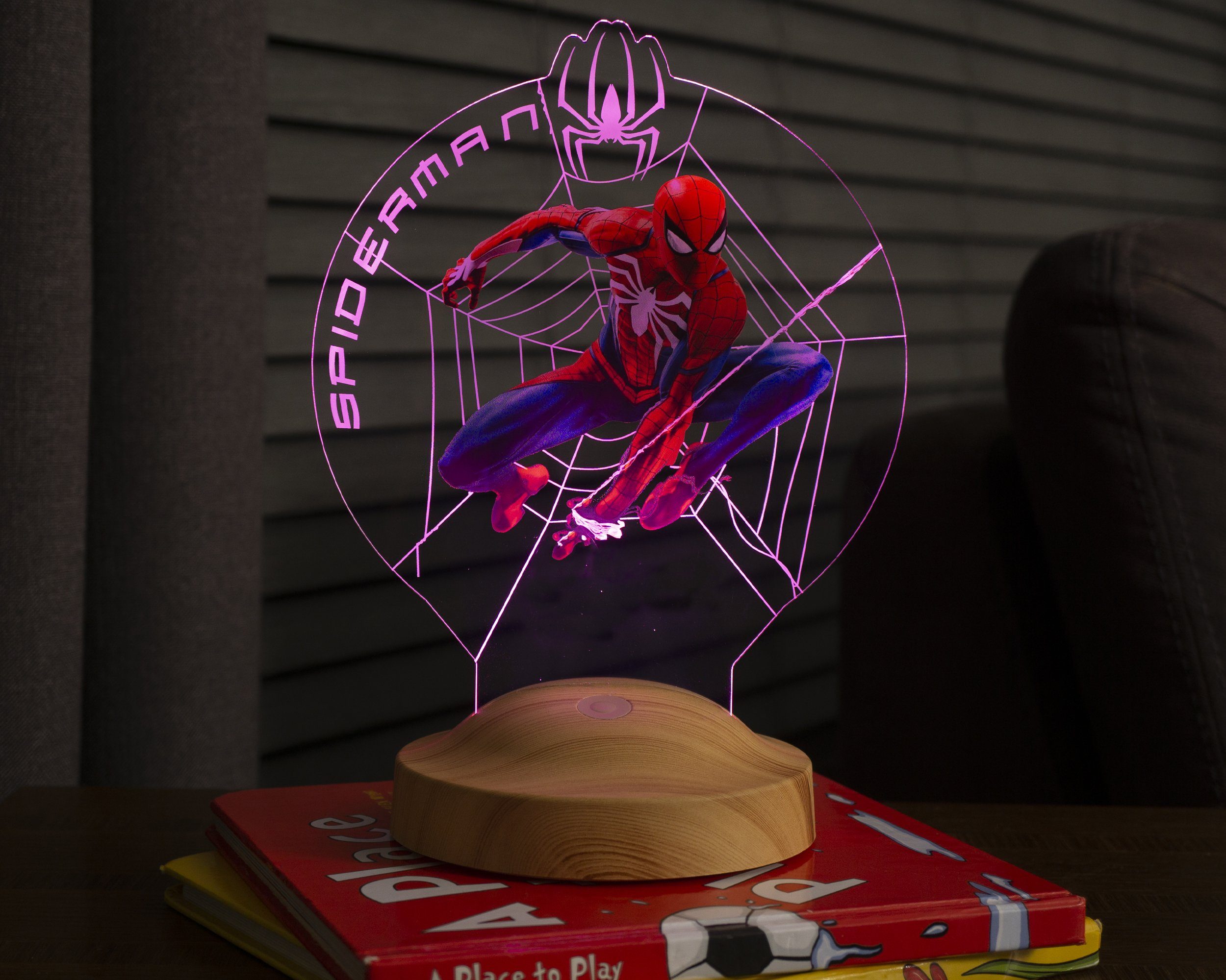 Geschenkelampe Nachttischlampe Spiderman 3D Nachtlicht UV Druck Geburtstagsgeschenk für Jungen, Leuchte 7 Farben fest integriert, Geschenk für Kinder, Spiderman-Fans