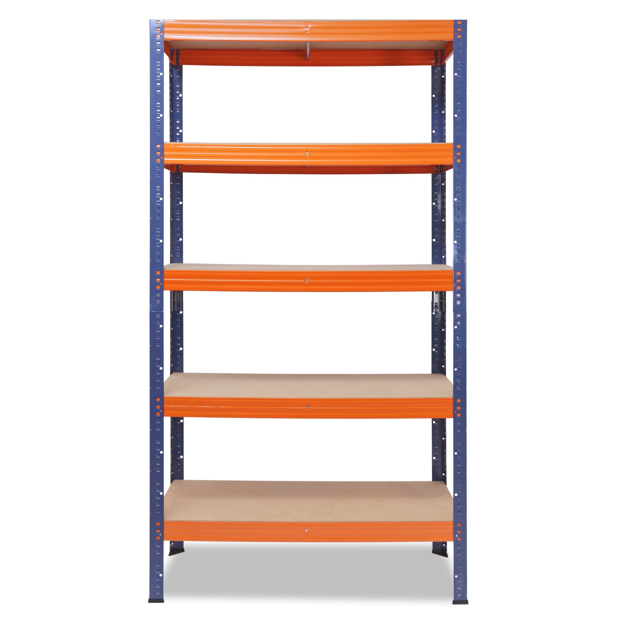 shelfplaza Schwerlastregal PROFI, 200x90x60cm Tragkraft, 5 Metall mit Böden Regale je Steckregal blau-orange, Metallregal Lagerregal, Regal & Garagenregal, 200kg als Werkstattregal Kellerregal