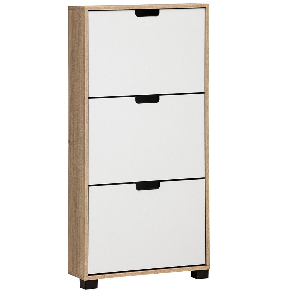 Lomadox Schuhschrank ELURU-80 in weiß mit Eiche, 3 Klappen, 60 cm breit