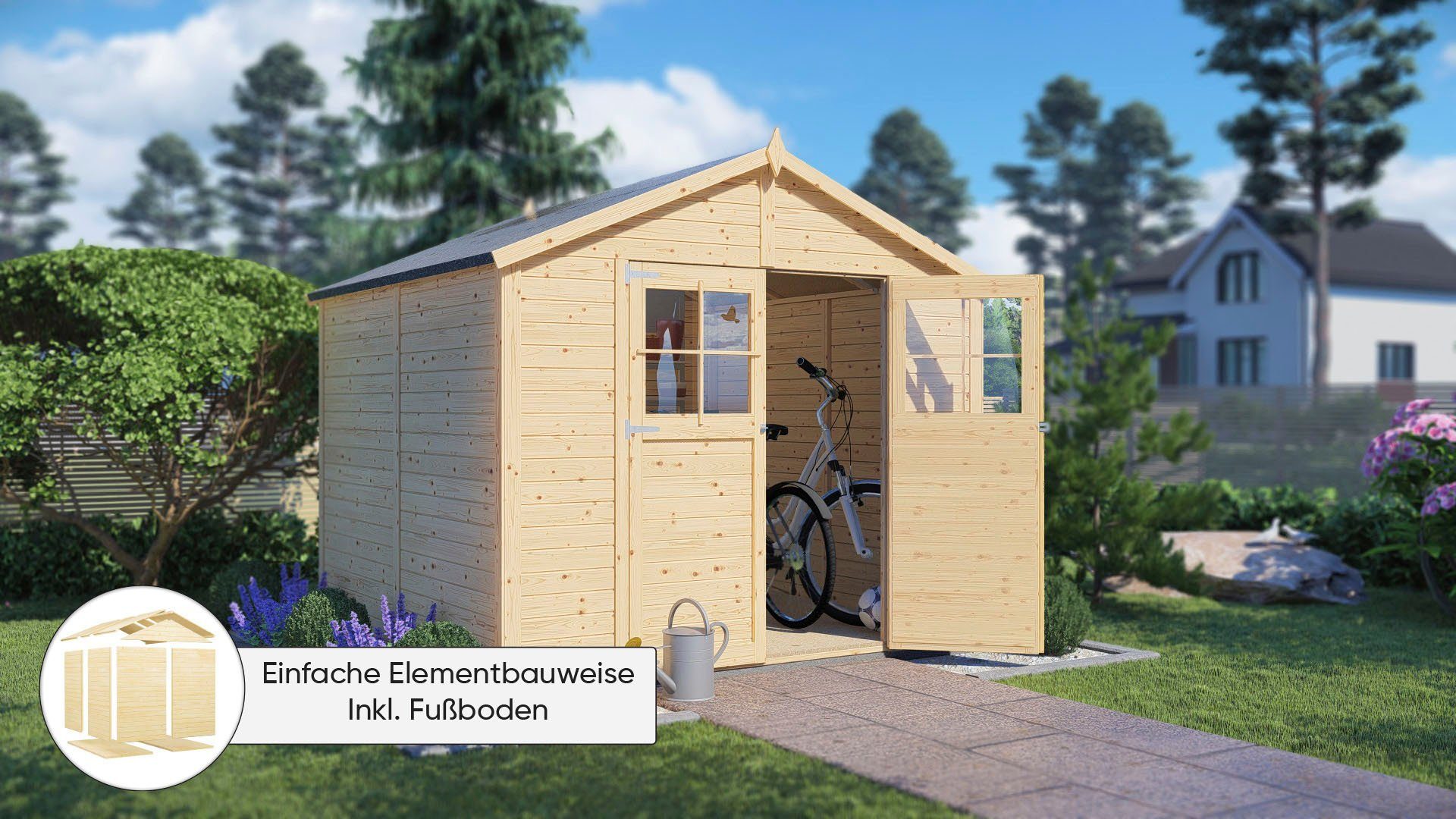 KONIFERA Gartenhaus Osterbek 4 aus naturbelassenem Fichtenholz, BxT: 259x251 cm, inklusive Fußboden