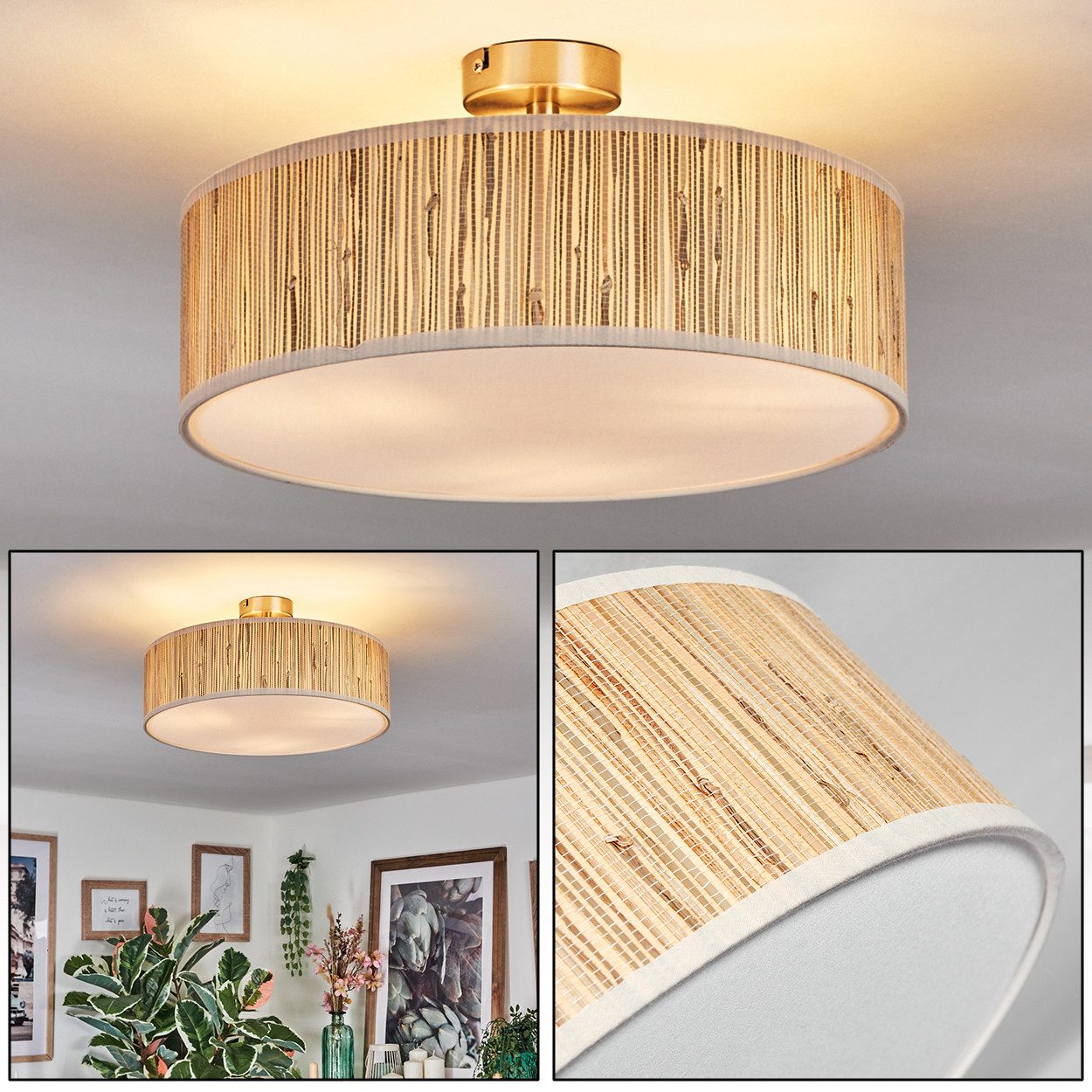 hofstein Deckenleuchte Deckenlampe aus Metall/Seegras/Stoff/Kunststoff in günstig online kaufen
