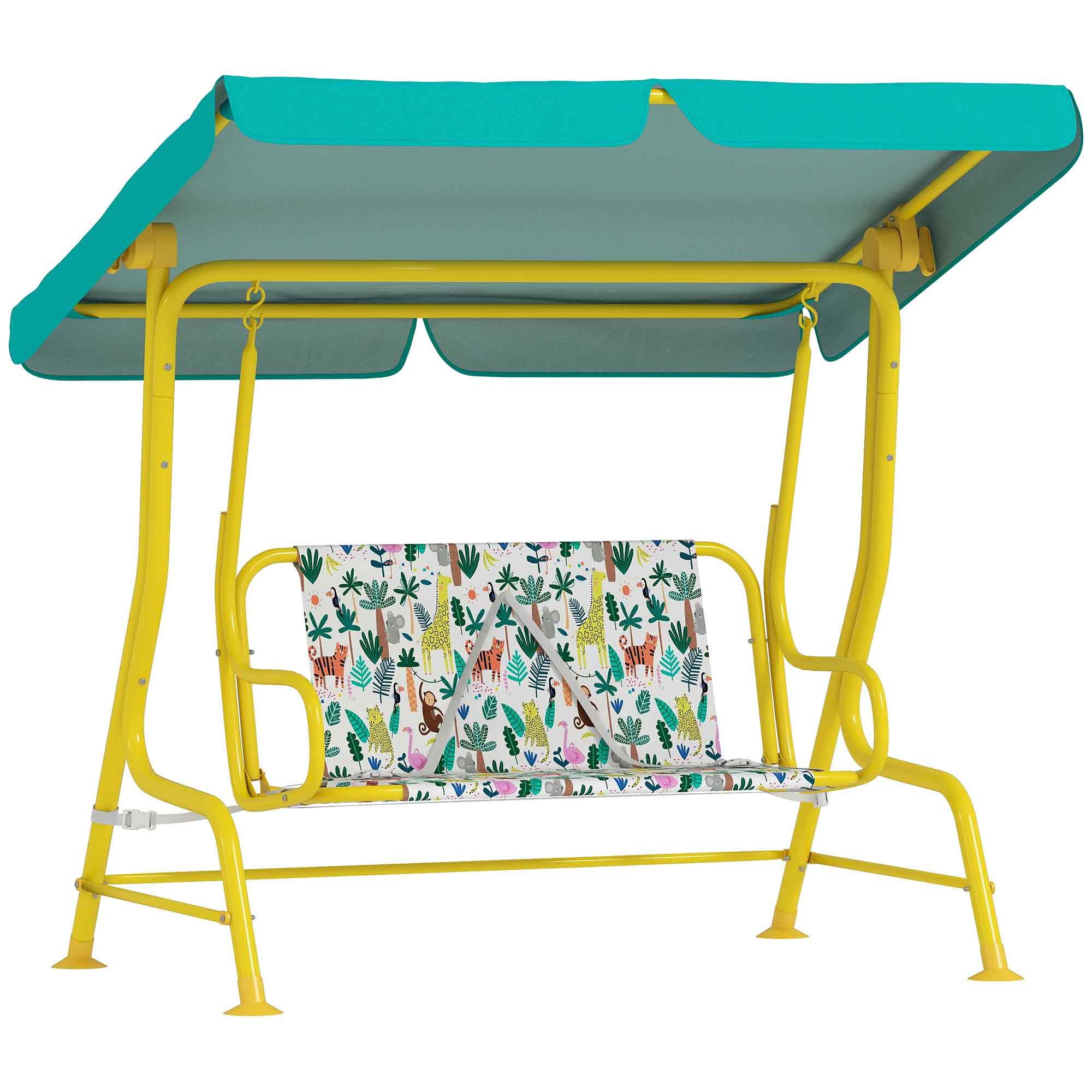 AIYAPLAY Hollywoodschaukel Kinderschaukel Gartenschaukel, Sicherheitsgurt, bis 60 kg, 2-Sitzer, Schaukelfunktion, Gartenschaukel, 1 tlg., 2-Sitzer Kinderschaukel, für Garten Terrasse für 3-6 Jahre Kinder bis 60 kg Grün