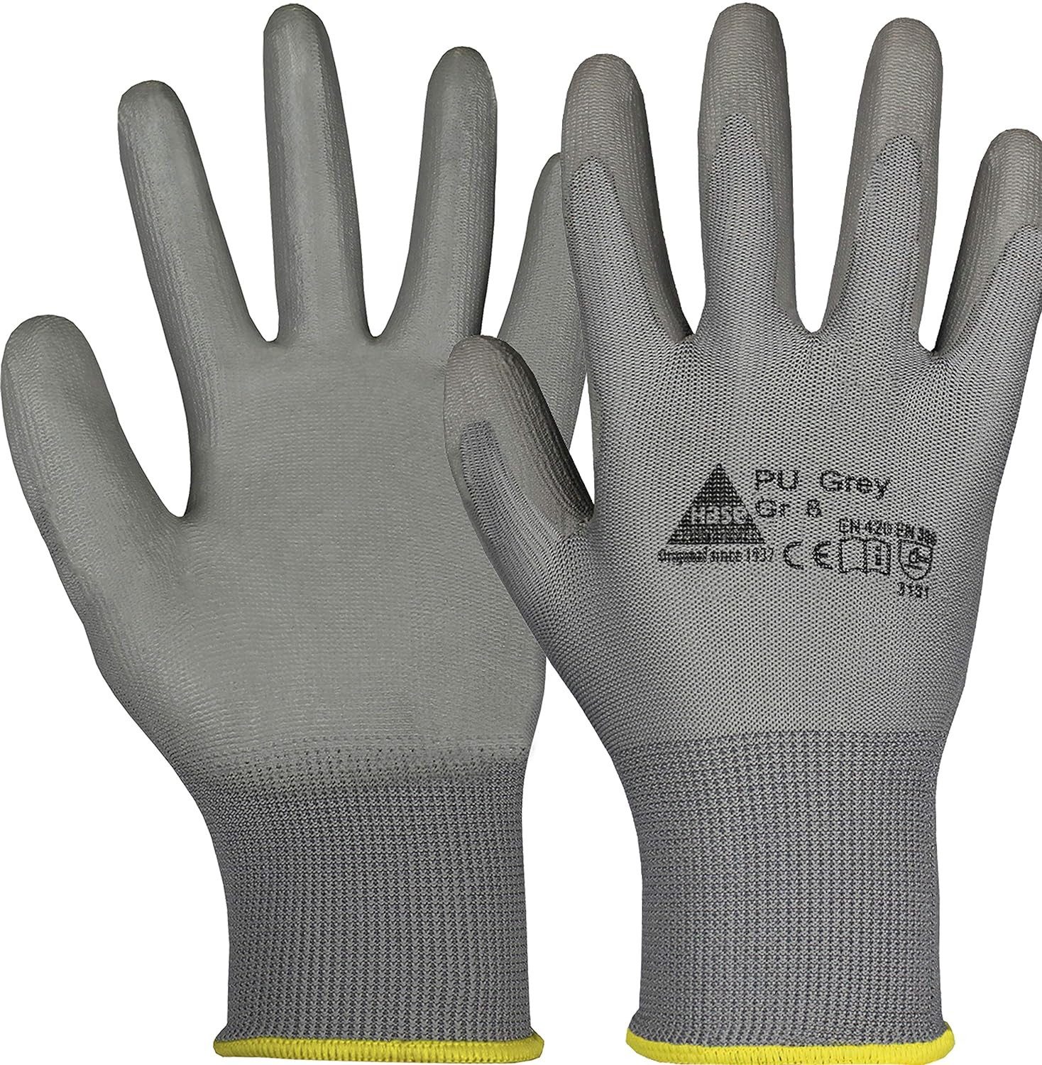 Hase Safety Gloves Рабочие перчатки 509540 Hase PU Grey Montagehandschuh Nylon (Packung, 10-St., VPE= 10 Paar, Gr. 6-11) Feinstrick/ölbeständig
