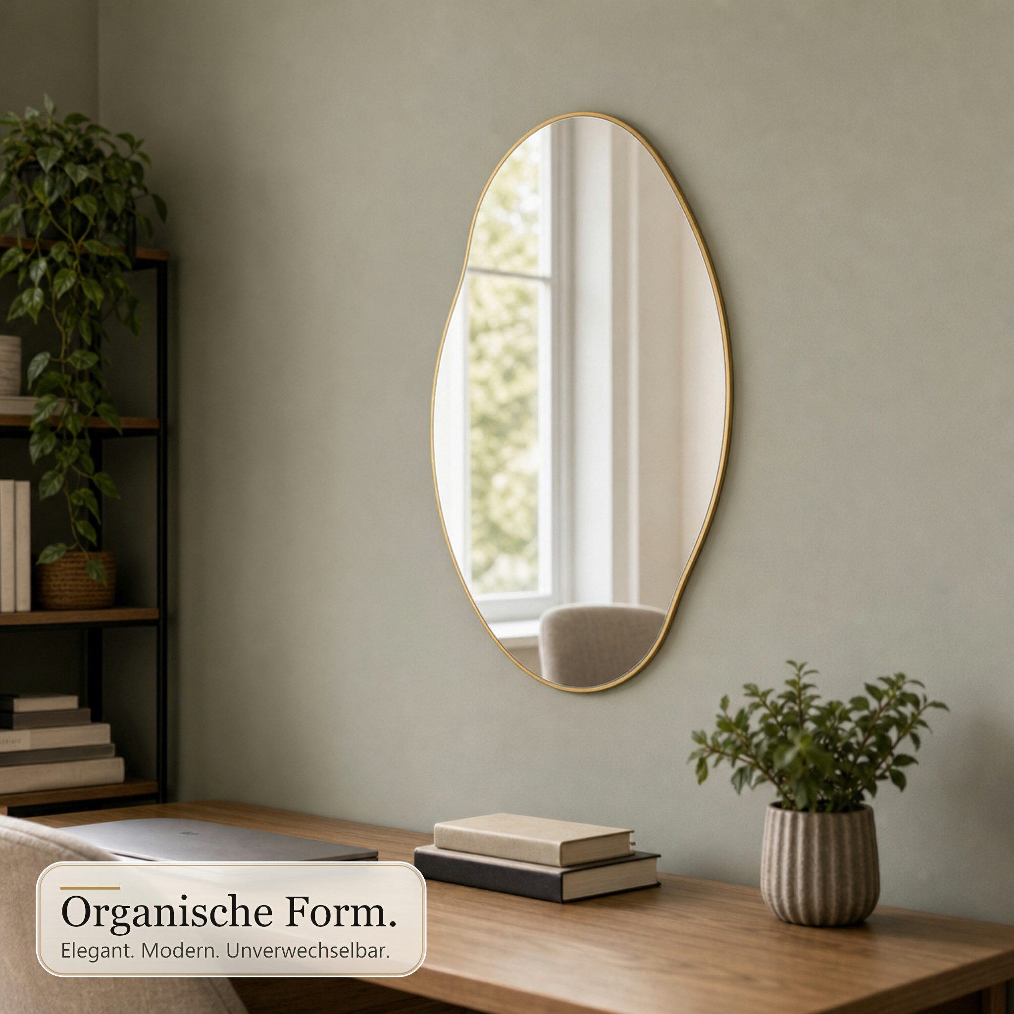 Karat Wandspiegel Lena Organischer Spiegel mit Aluminiumrahmen Champagne 60 x 90 cm, gehärtetes Spiegelglas mit Sicherheitsfolie – Bild 4 von 5