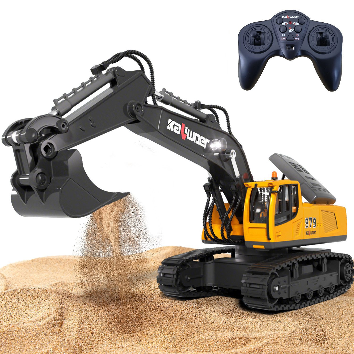 Esun RC-Bagger Ferngesteuerter Bagger Spielzeug, 1:18 RC Bagger mit Metallschaufel (Komplettset), 11 Kanal, 2.4GHz Kinder Bagger Spielzeug ab 3 4 5 6 7 8+ Jahre