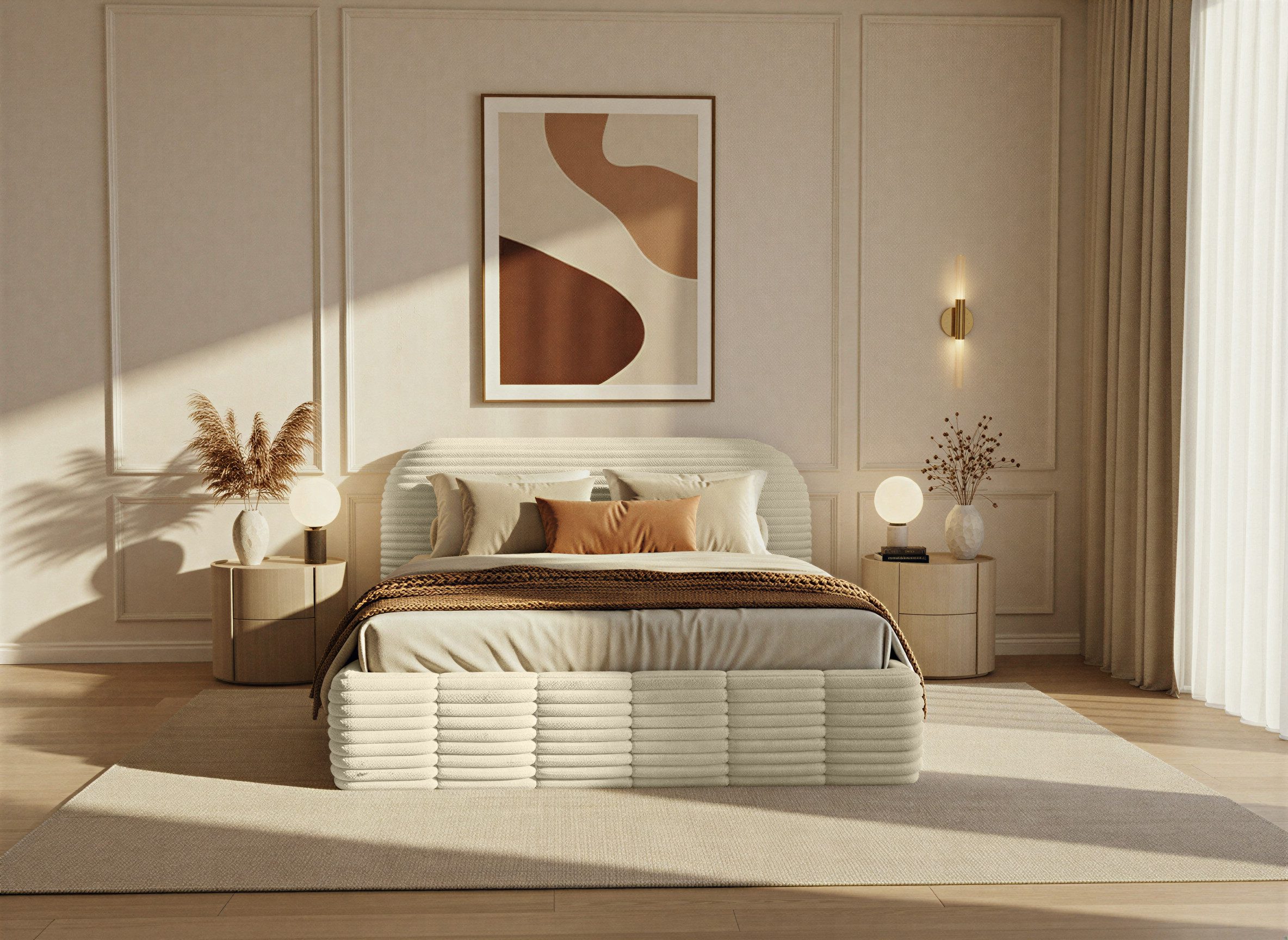 thematys Polsterbett mit Bettkasten 140x200 160x200 180x200 200x200cm (Kopfteil im Modernen-Look – weich, modern und pflegeleicht), hochwertiger Bouclé-Stoff in Ash, Weiß, Beige und Kreme, Inklusive Lattenrost: Holzrahmen,hochwertiger Stoff), hydraulische Klappfunktion für Stauraum