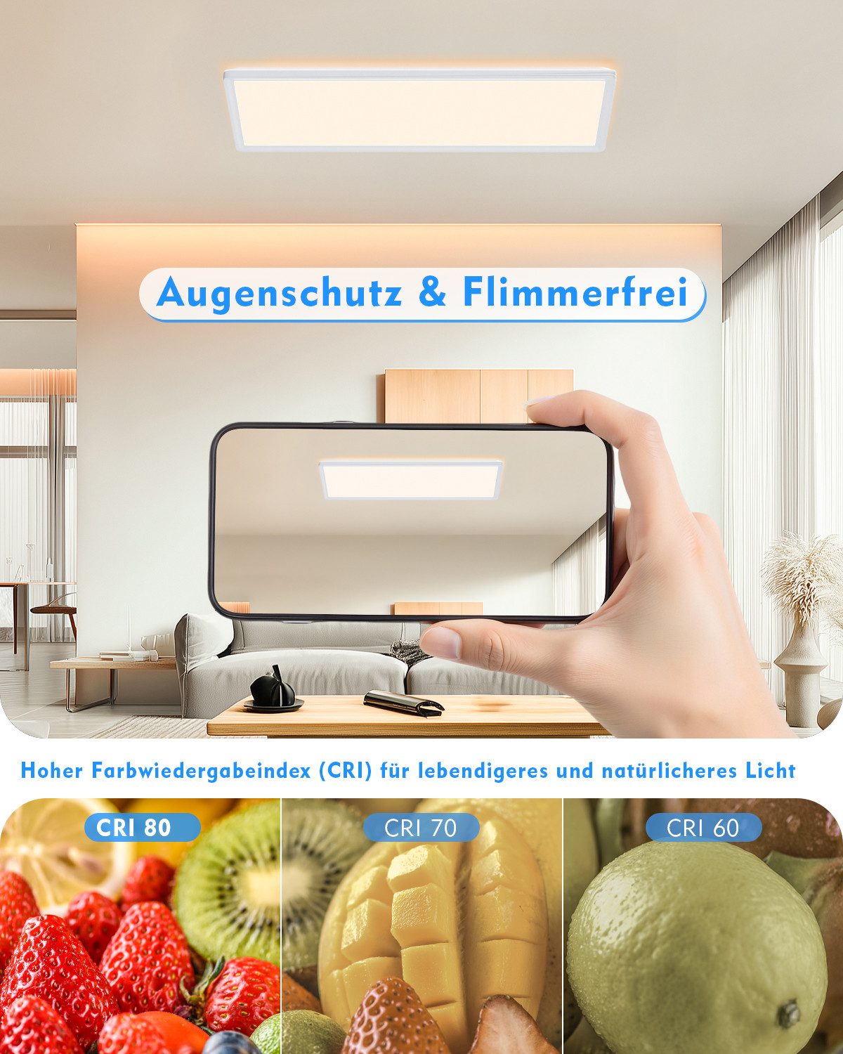 Lujasi LED Deckenleuchte Deckenlampe, 24W 2400LM LED Panel Flach 58 x 20 x 2,47cm, tageslichtlampe decke, LED, Neutralweiß, Rechteckige, Energieeffizient & langlebig 4000K für Schlafzimmer Wohnzimmer Küche