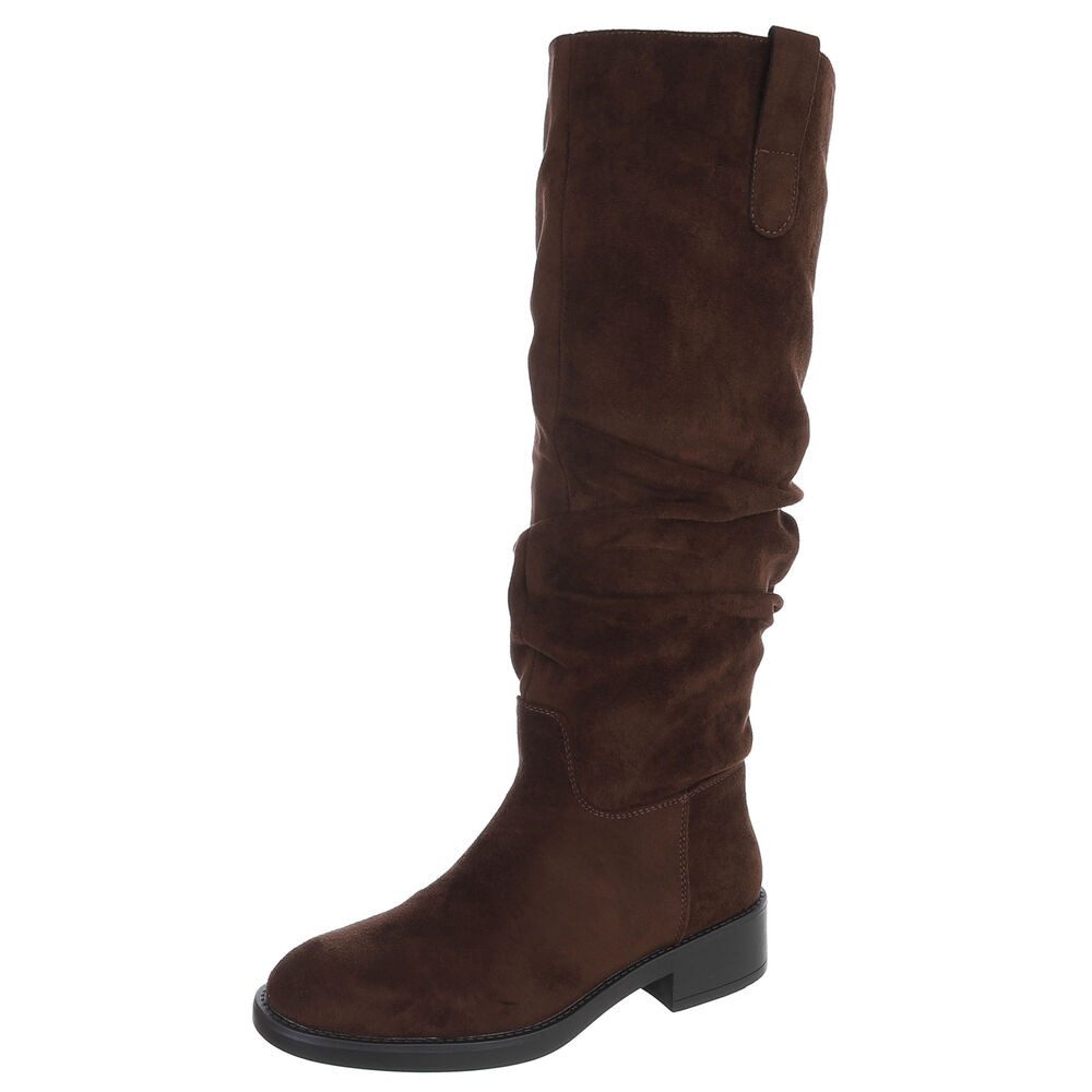 Ital-Design Damenstiefel mit hohem Schaft und Blockabsatz Stiefel (92269308) Blockabsatz Flache Stiefel in Braun