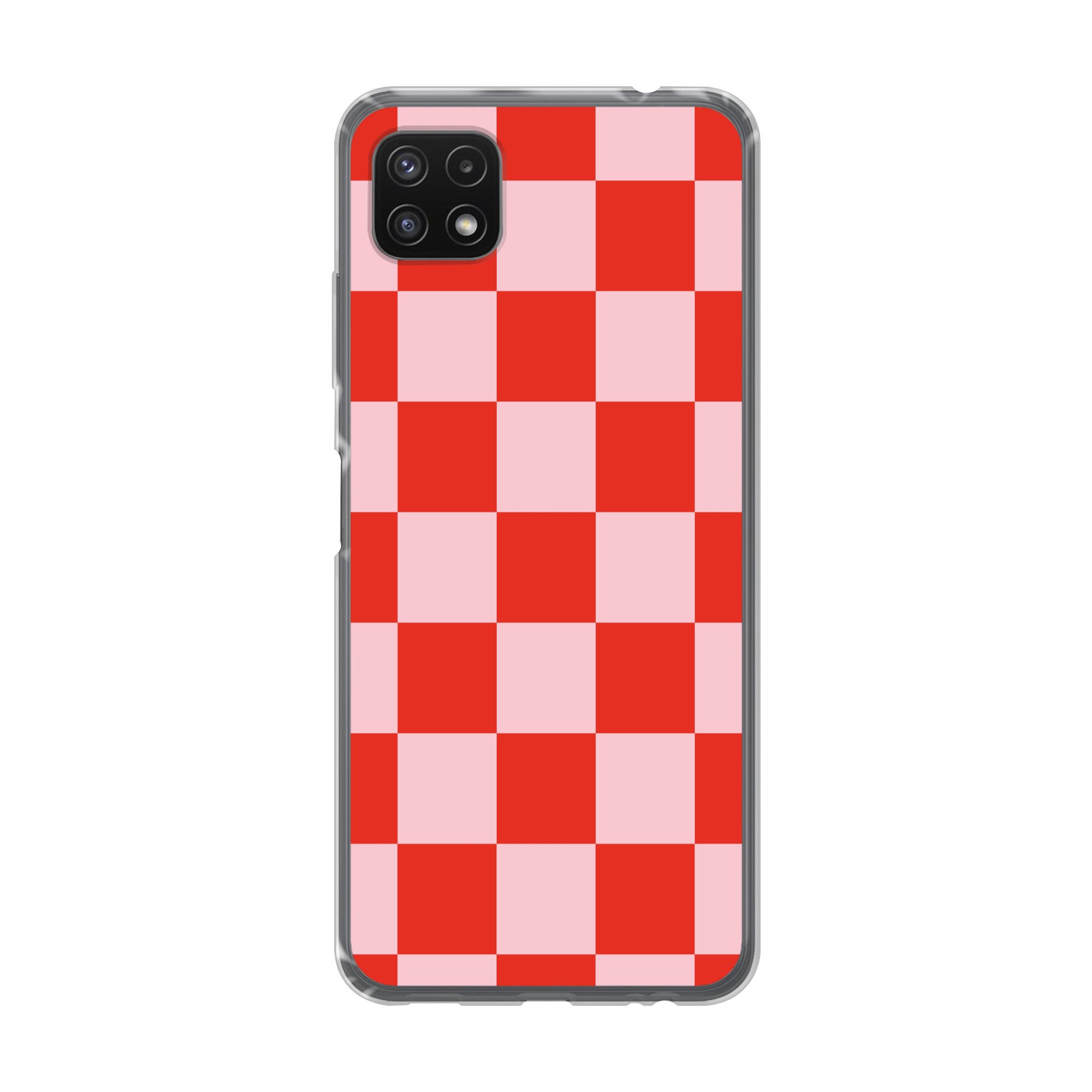 MuchoWow Handyhülle für Samsung Galaxy A22 5G Schachbrettmuster - Rot - Rosa - Würfel, Smartphone-Bumper, Print, Handy Schutzhülle Dünn