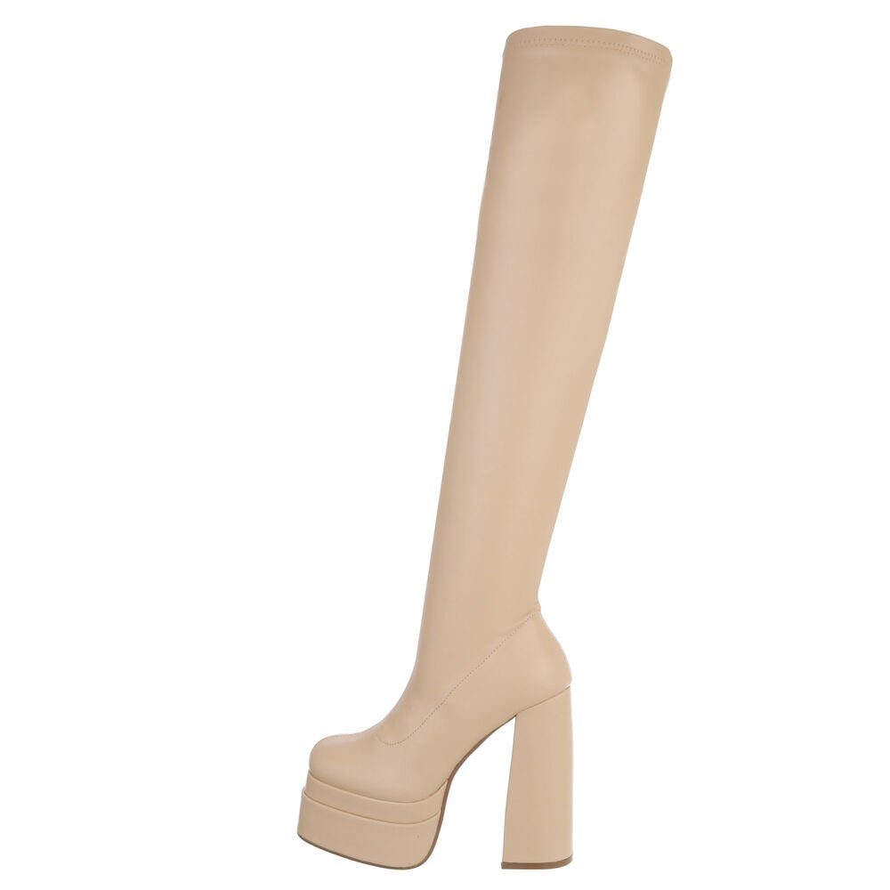 Ital-Design Damen Party & Clubwear Plateaustiefel Blockabsatz High-Heel Stiefel in Beige