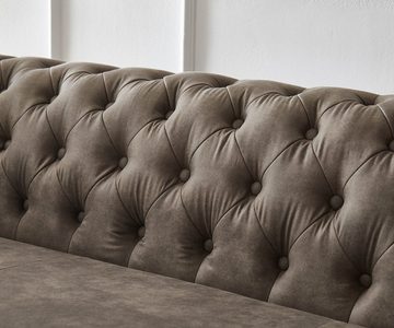 DELIFE Ecksofa Chesterfield, 209 cm Taupe Abgesteppt