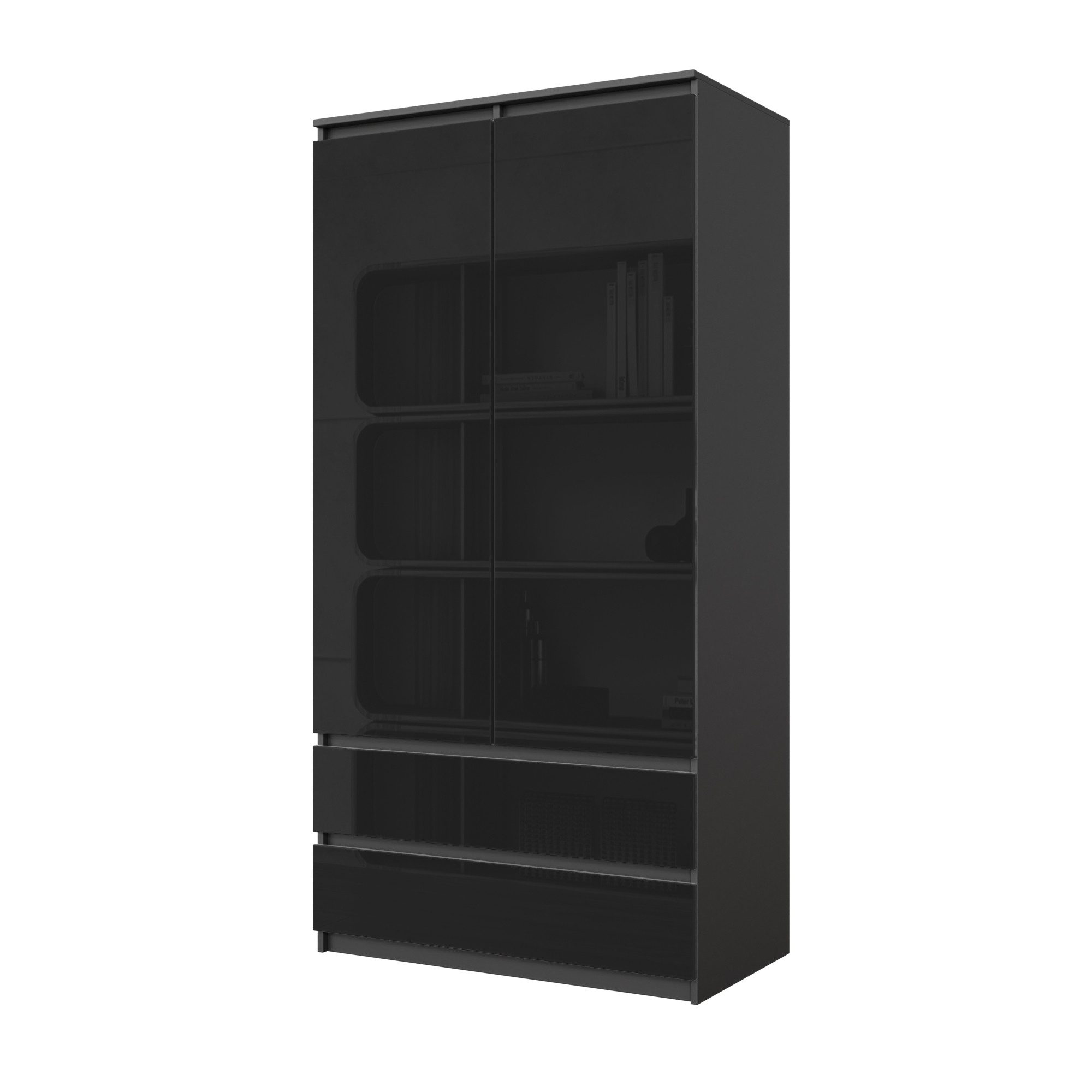 Furnica Kleiderschrank Joelle Anthrazit Grau, 2 Türen und 2 Schubladen H180cm B90cm T50cm