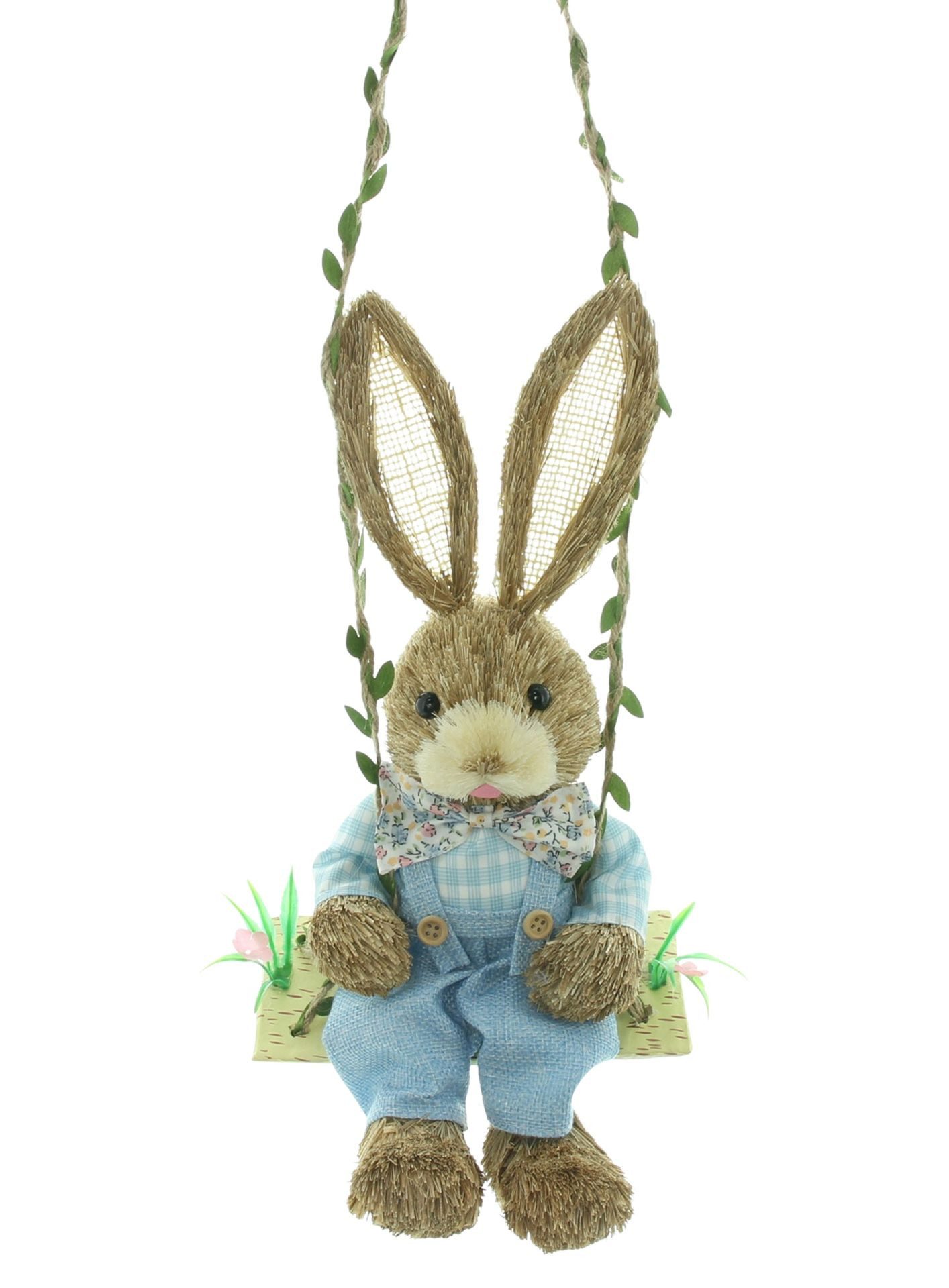 Home-trends24.de Dekofigur Osterhase Hänger Stroh Hase Schaukel Ostern Deko GH 52 cm