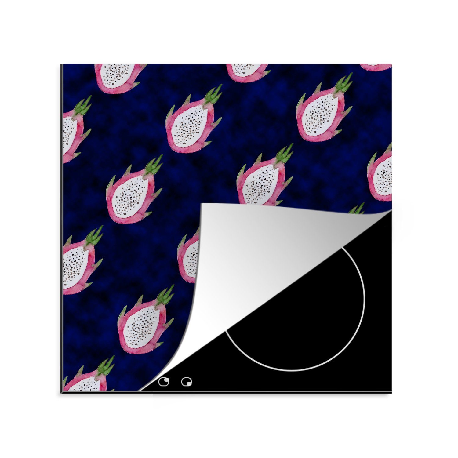 MuchoWow Herdblende-/Abdeckplatte Drachenfrucht - Obst - Tropisch, Vinyl, (1 tlg), 78x78 cm, Ceranfeldabdeckung, Arbeitsplatte für küche