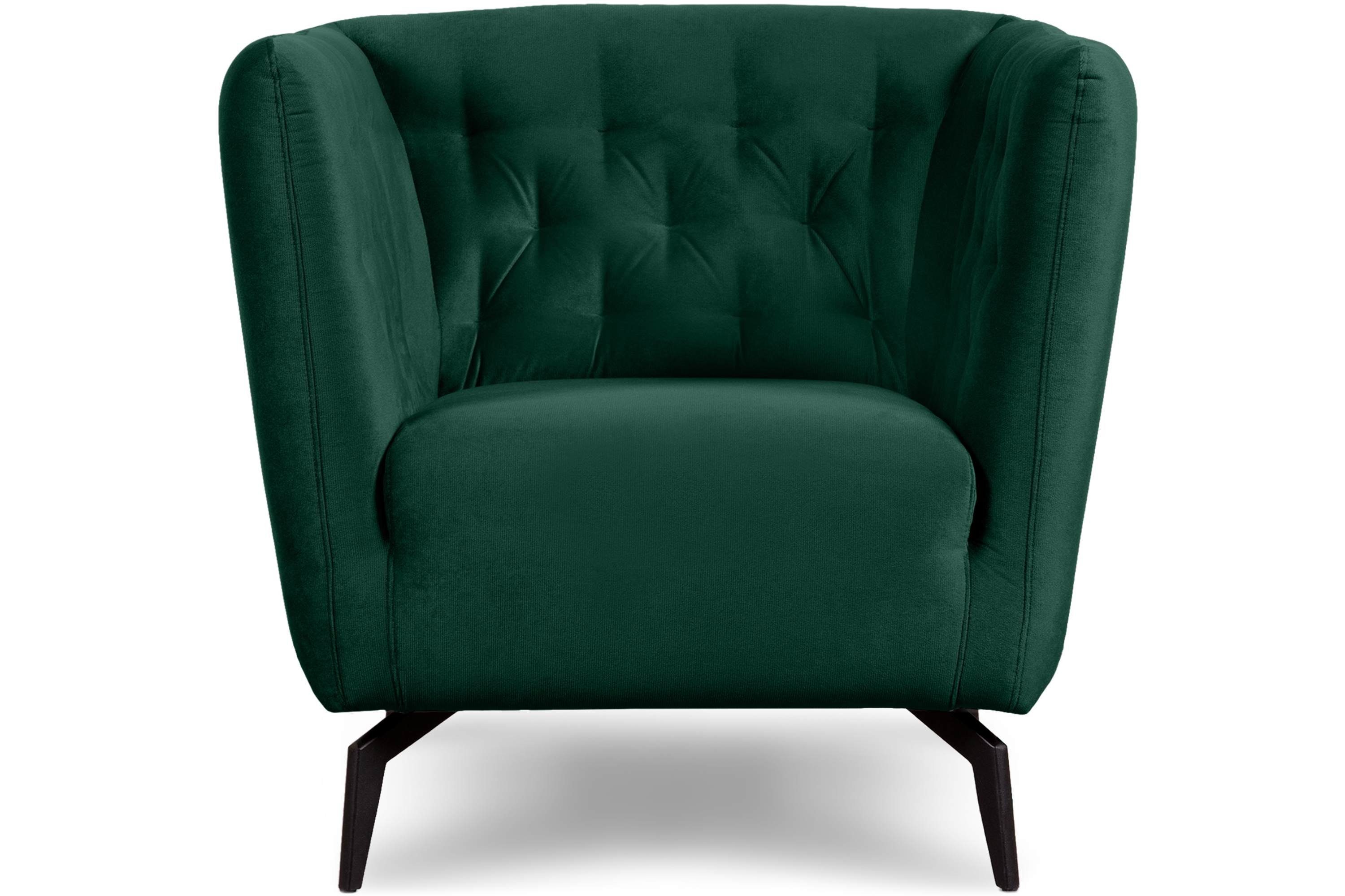 Schaumstoff Metallfüßen, dunkelgrün dunkelgrün gewellte Gesteppter auf | und Sitz im Feder CORDI Sessel Sessel, hohen Konsimo