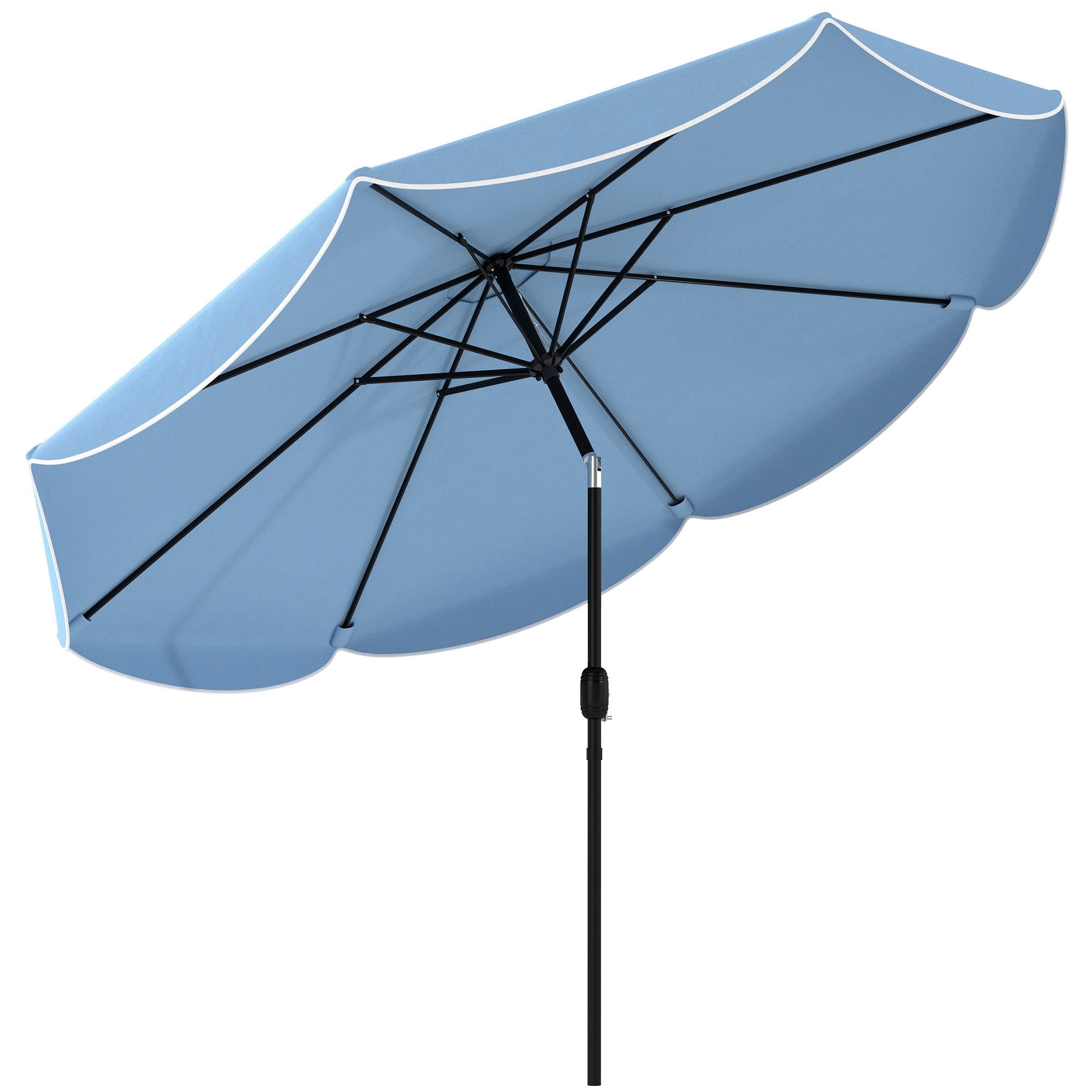 Outsunny Sonnenschirm rund Balkonschirm mit 3-facher Neigung Kurbel 8 Streben, LxB: 265x265 cm, rund Balkonschirm, Strandschirm, für Strand Balkon Garten, Himmelblau