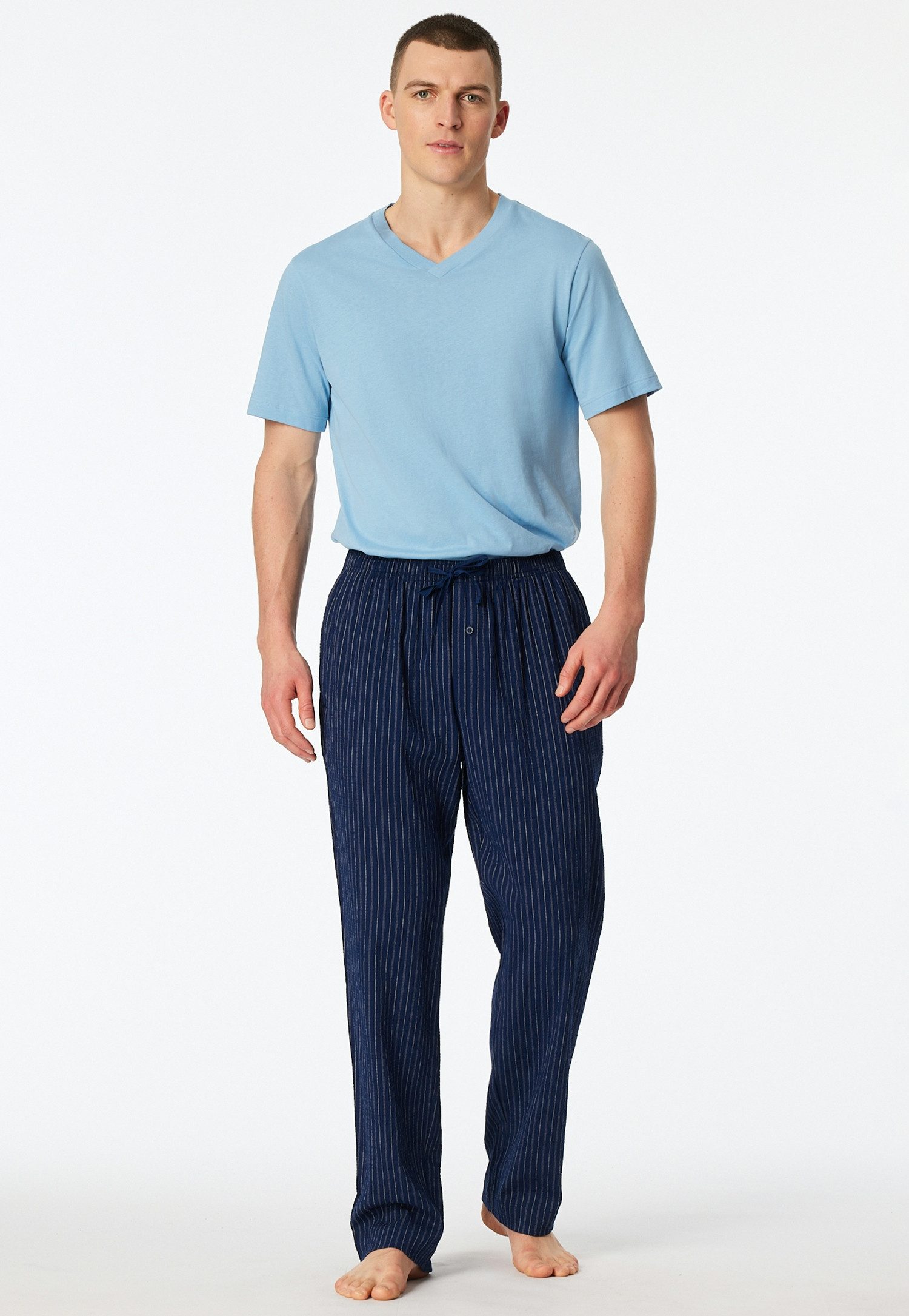 Schiesser Pyjamahose Mix + Relax mit seitlichen Eingrifftaschen, Bindeband