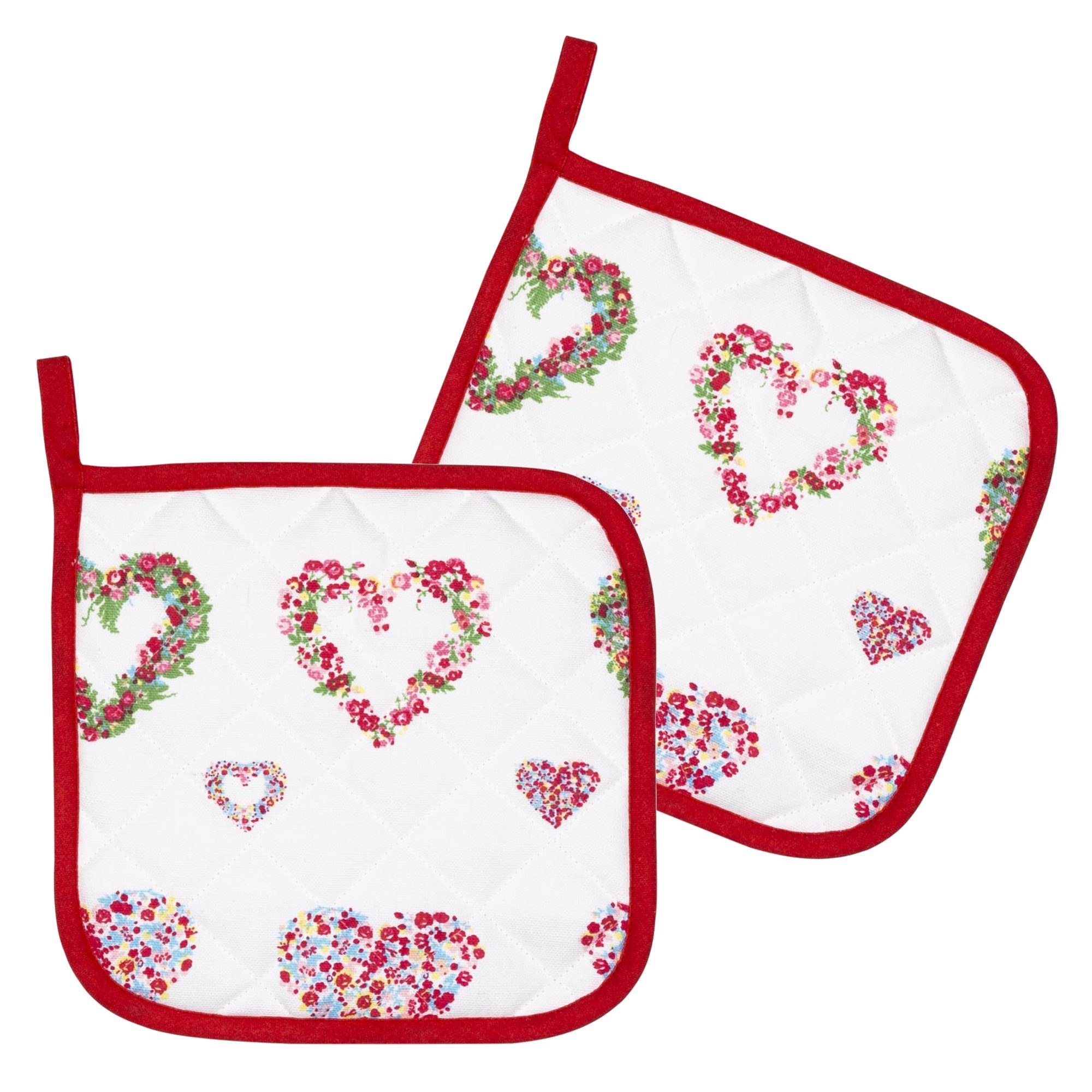 Kracht Topflappen Blumenherzen, (Set, 2-tlg., Set), 2er Set Topflappen, wattiert, ca. 22x22 cm