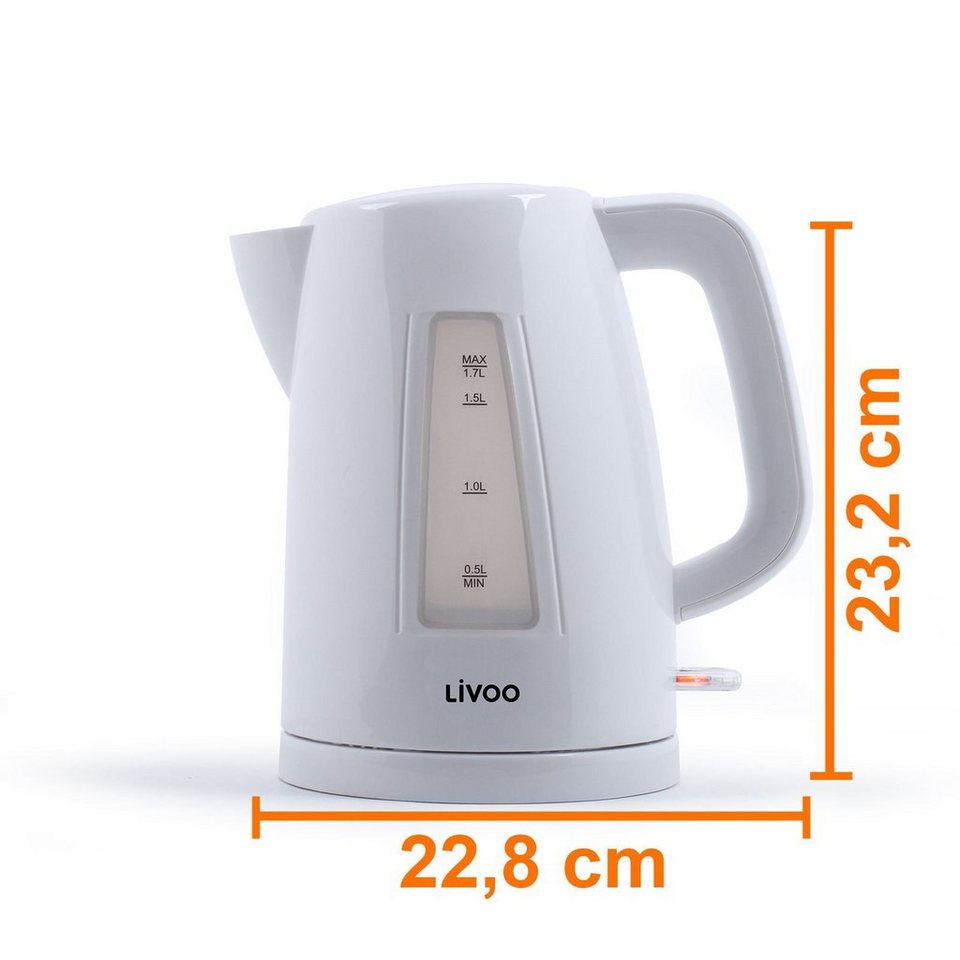 LIVOO Wasserkocher DOD184W Weiß 1,7 Liter, 2200 W, 360 Grad drehbarer  Sockel perfekt für Links- und Rechtshänder