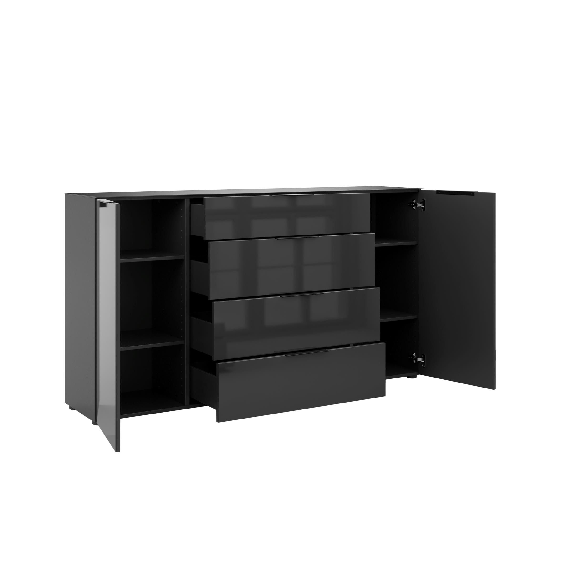 freiraum Sideboard style, in anthrazit matt - Anthrazitglas - 180x98,7x40cm (BxHxT)