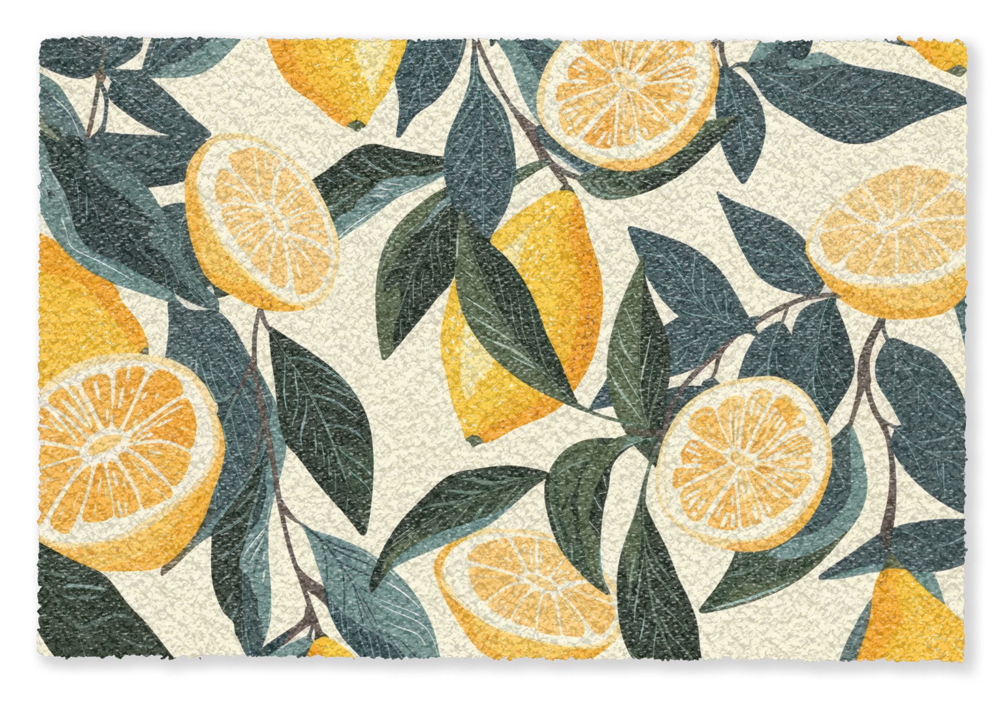 MuchoWow Fußmatte Zitronen - Früchte - Blätter - Gelb - Grün - Beige, Rechteckig, innen Schmutzfangmatte, Tür, Schmutzfänger Flur, Teppich 60x40 cm