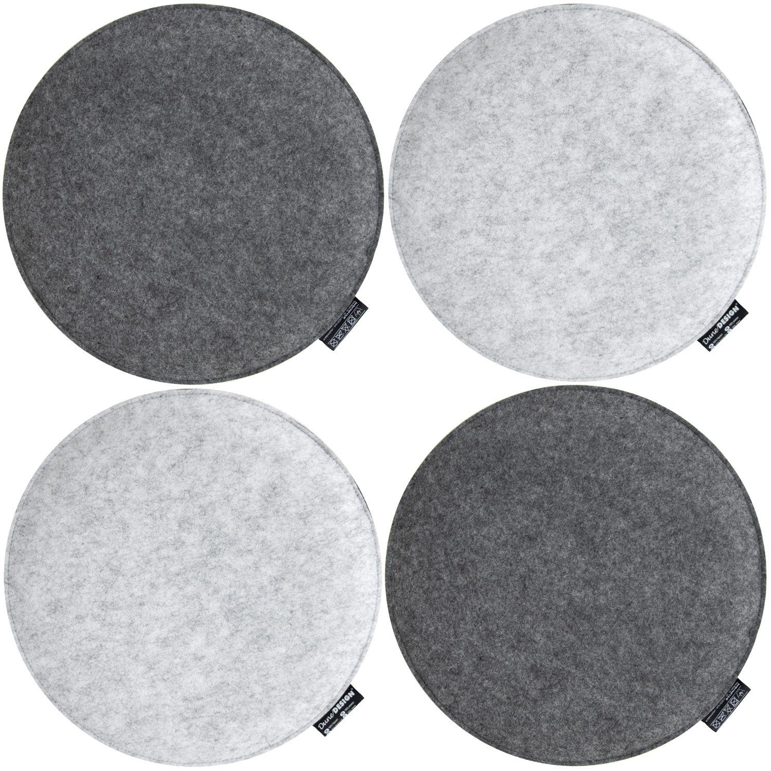 DuneDesign Stuhlkissen Ø 35 x 3 cm Filz Sitzkissen - Zweifarbige Stuhlauflage - Wendekissen, Großes Rundes Filzkissen - Wende-Sitzauflage für Esszimmer und Garten