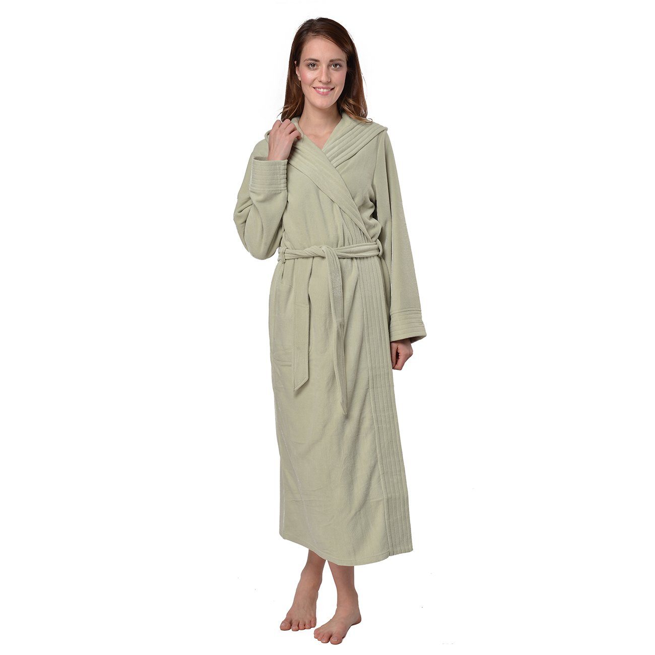 RAIKOU Bademantel Bademantel / Morgenmantel / Saunamantel mit Kapuze, lang, MICRO-FLEECE, Kapuze, Gürtel, super flauschig leicht warm schnell trocknend