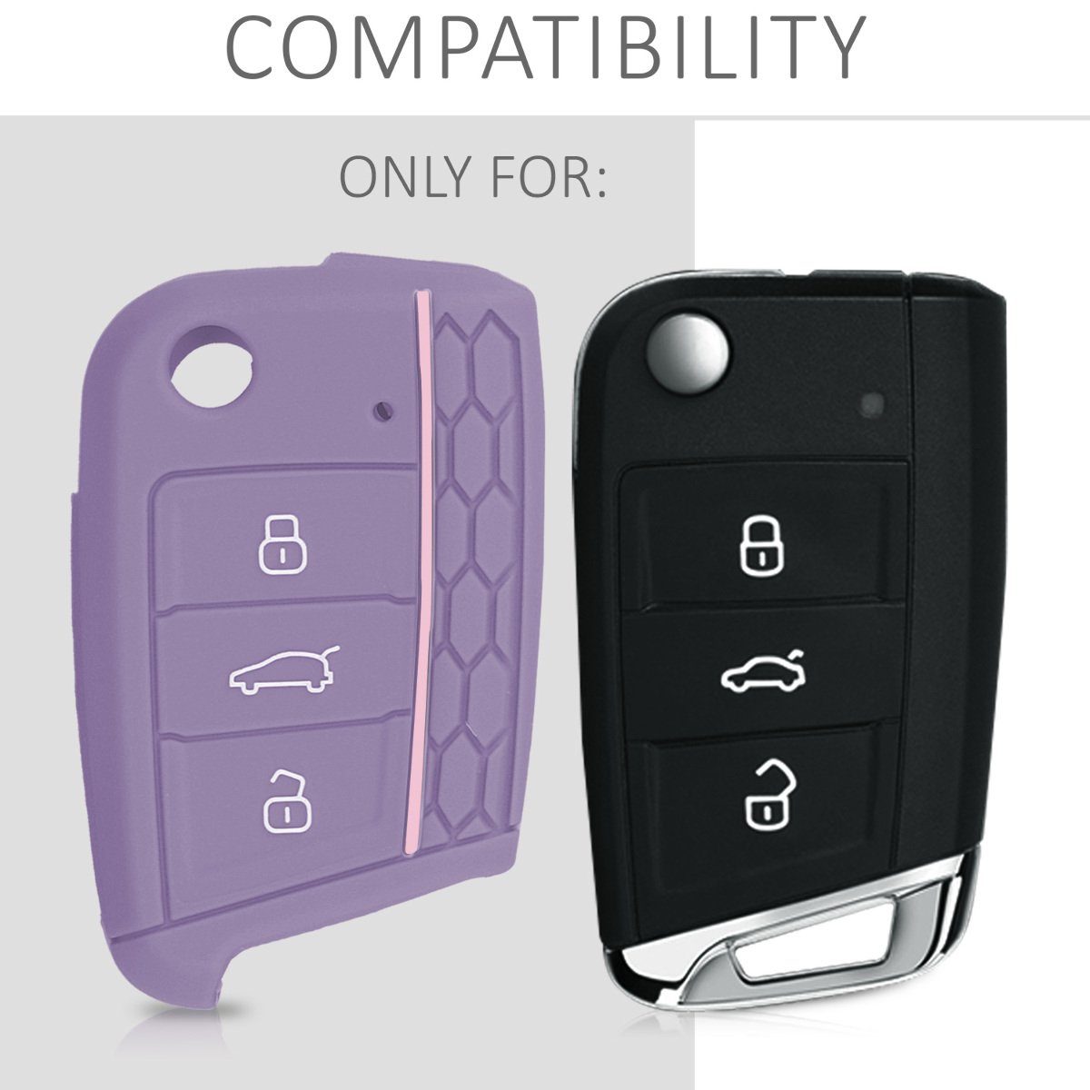 Hülle 7 Autoschlüssel Schlüssel Schlüsselhülle Silikon Schlüsseltasche Case Cover Golf Pastelllila-Rosa MK7, VW kwmobile für