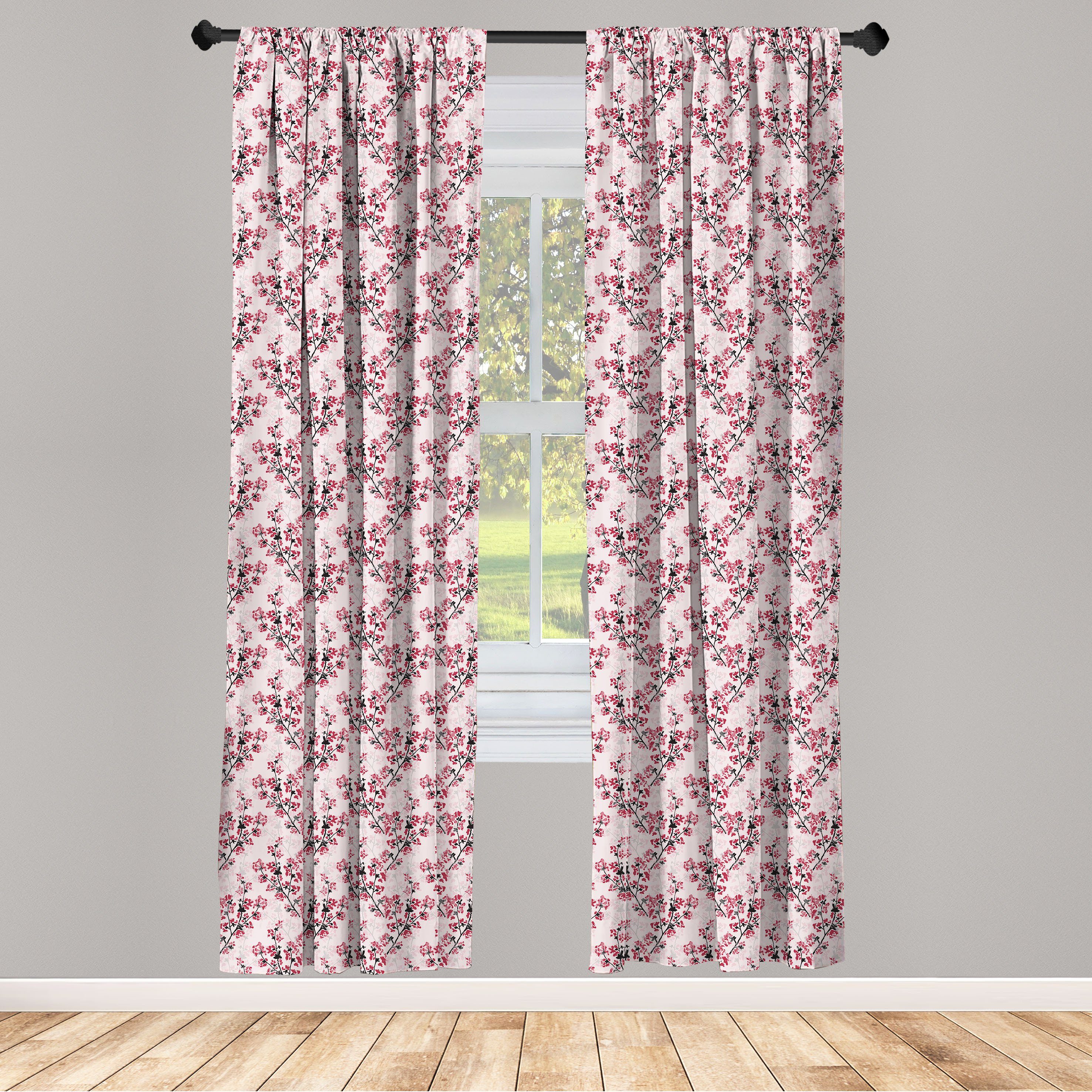 Gardine Vorhang für Wohnzimmer Schlafzimmer Dekor, Abakuhaus, Microfaser, japanisch Sakura Zweige Bloom