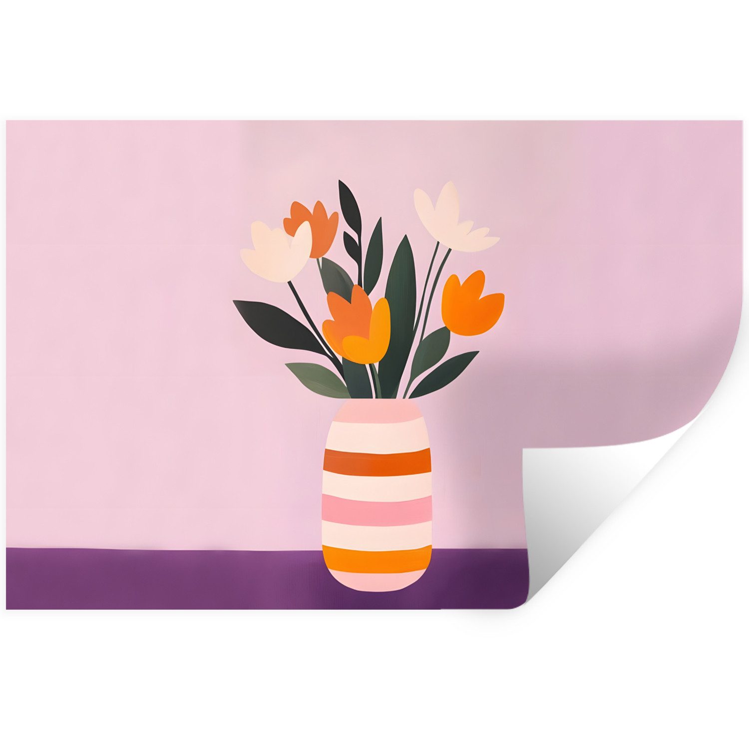 MuchoWow Wandsticker Tulpen - Vase - Streifen - Lila (1 St), Wanddeko, Aufkleber, Wandtattoo, 120x80 cm