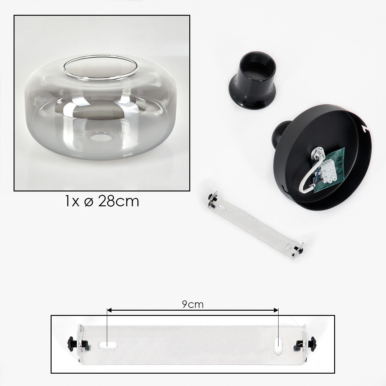 hofstein Deckenleuchte runde Deckenlampe aus Metall/Glas in Schwarz/Rauchfarben/Klar, ohne Leuchtmittel, im Vintage-Design mit Glasschirm (28 cm), 1 x E27, ohne – Bild 5 von 5