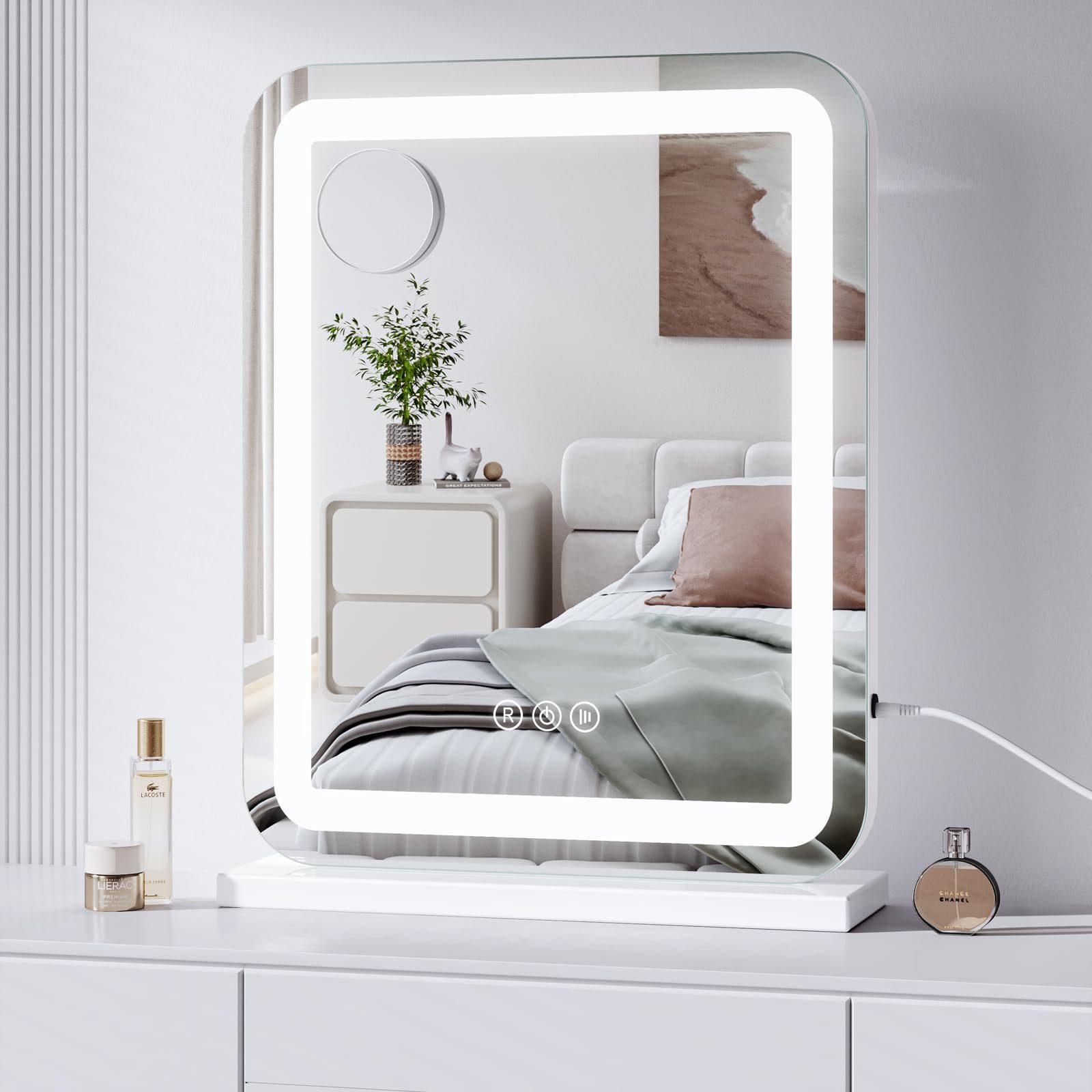 LED Badezimmerspiegel 24x32 Zoll – Mit 3 Farblichtmodi, Wandmontiert, Make-up-Licht, Intelligente Steuerung