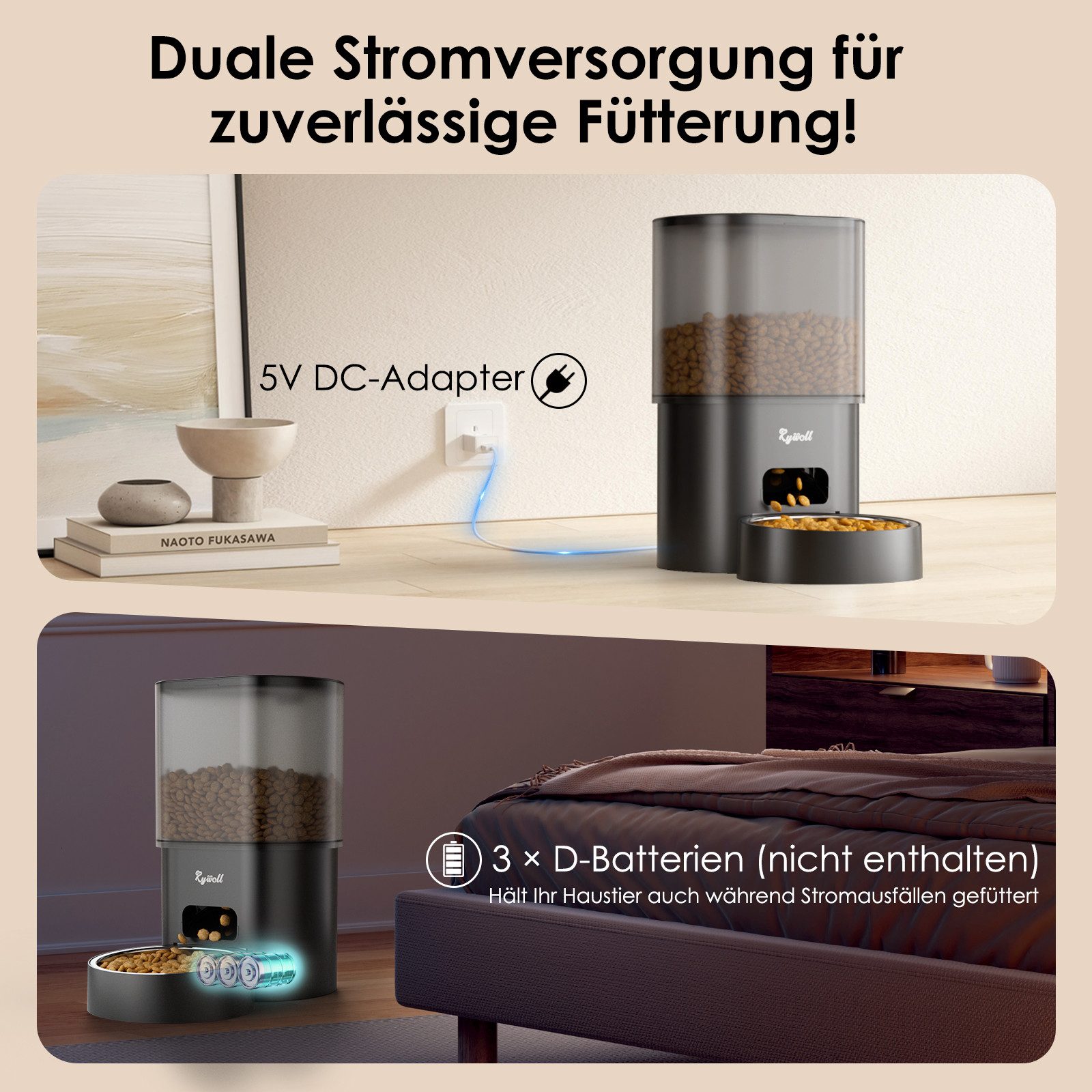 Rywell Katzen-Futterautomat 2-in-1 Futter- und Wasserspender für Haustiere, Intelligente APP-Steuerung, Frische-Versiegelung & Filtersystem