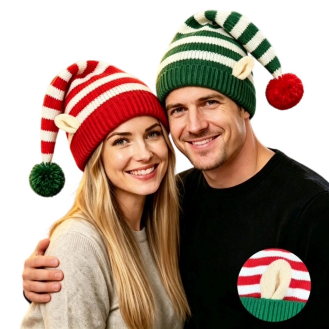 nsihing Strickmütze Weihnachtsmützen Mit Elfenohren Unisex Winter Warme Strickmutzen