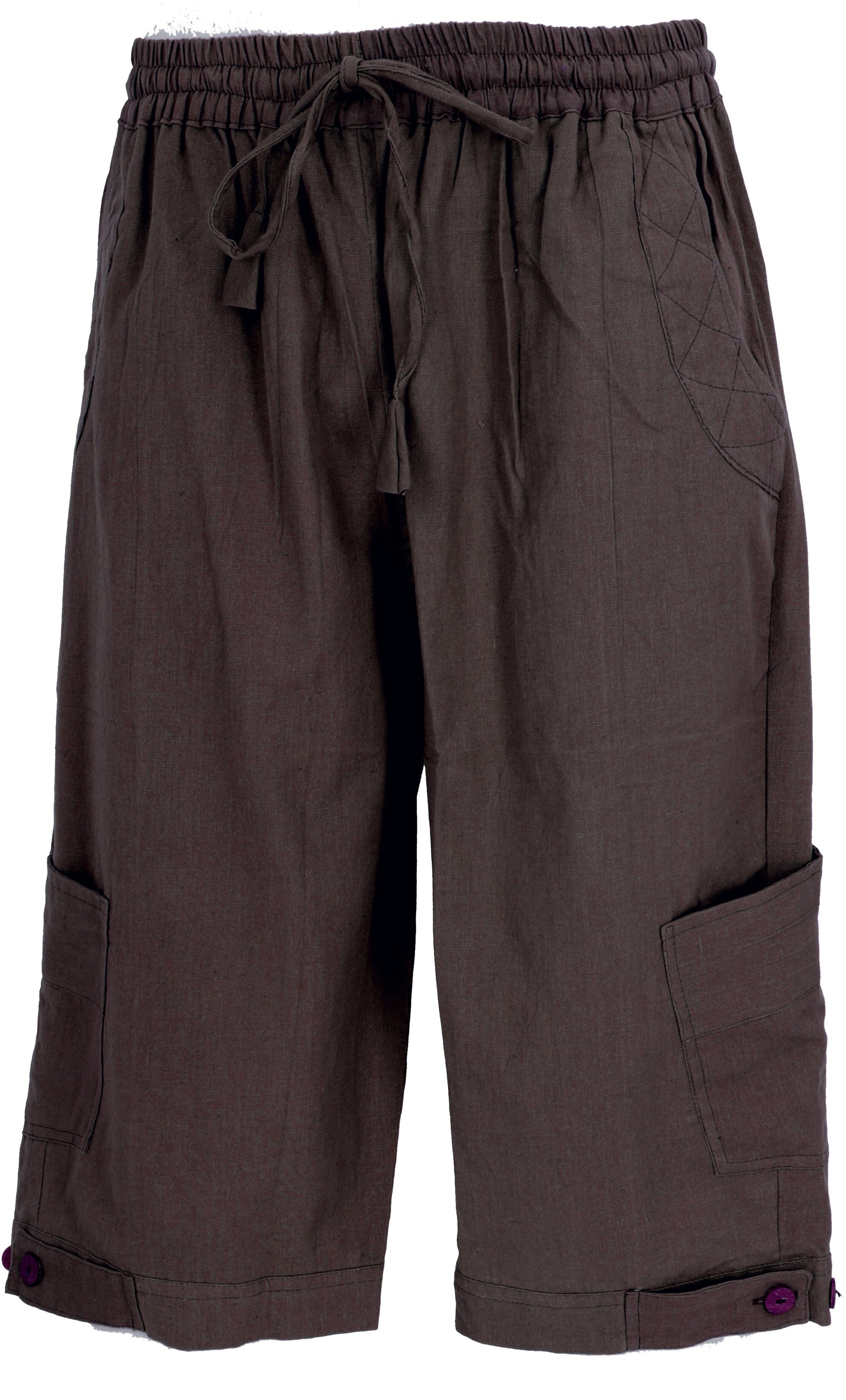 Style, alternative Relaxhose Guru-Shop - Ethno Hose, Goa Bekleidung Yogahose, 3/4 Goa braun Shorts