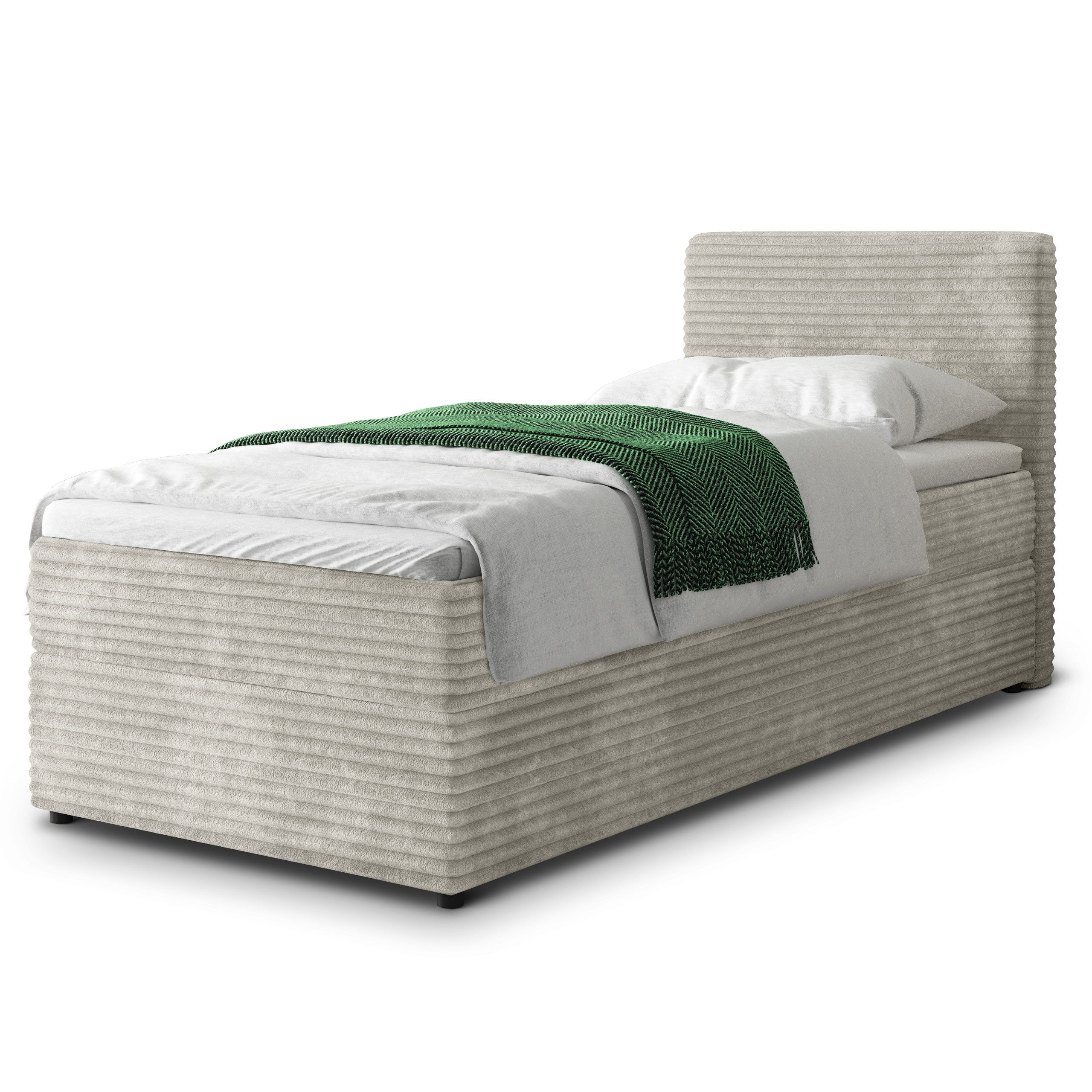 Masseno Boxbett PISA 80x200 cm mit Bonell Matratze und Topper, Einzelbett, Jugendbett, Polsterbett mit Kopfteil, Boxspringbett