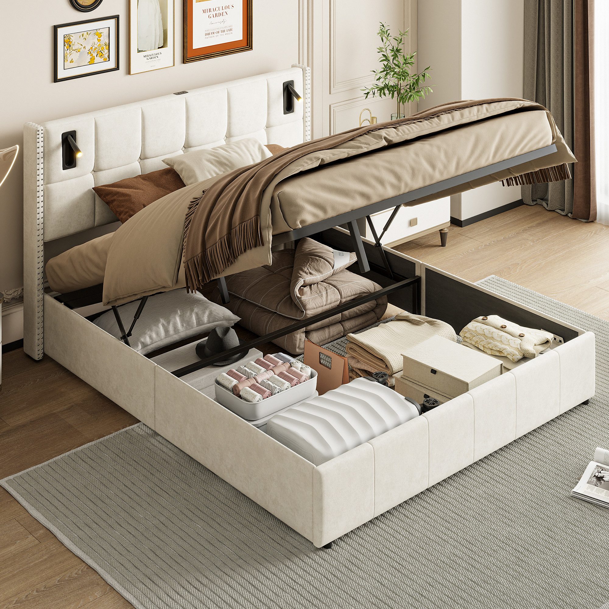 FUROKOY Polsterbett Doppelbett Stauraumbett Hydraulisch anhebbarer günstig online kaufen