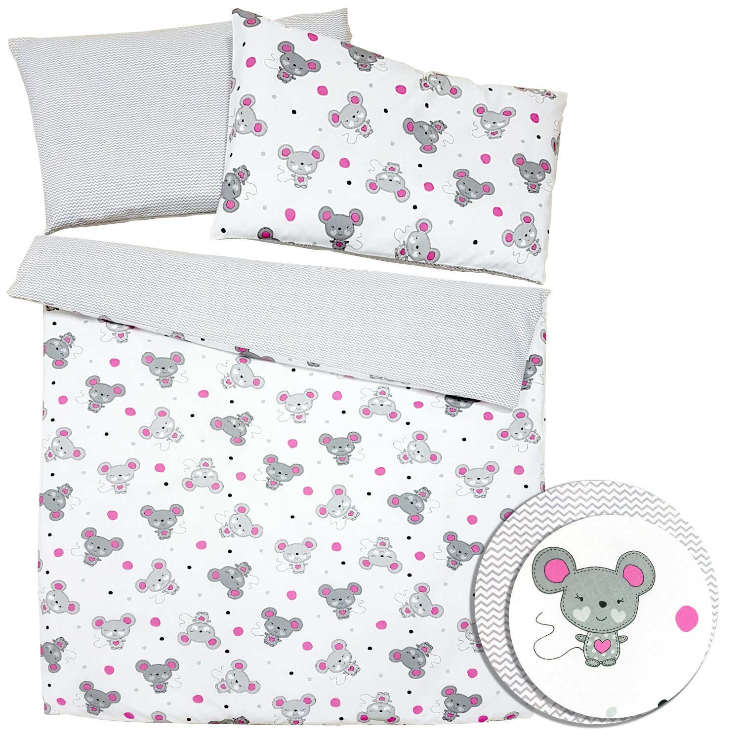 Baby-Joy Babyschlafsack 2-tlg. Baby Bettwäsche Set 100% Baumwolle ZICK-ZACK Serie (2 tlg), Atmungsaktiv, Kuschelweich, Hautverträglich