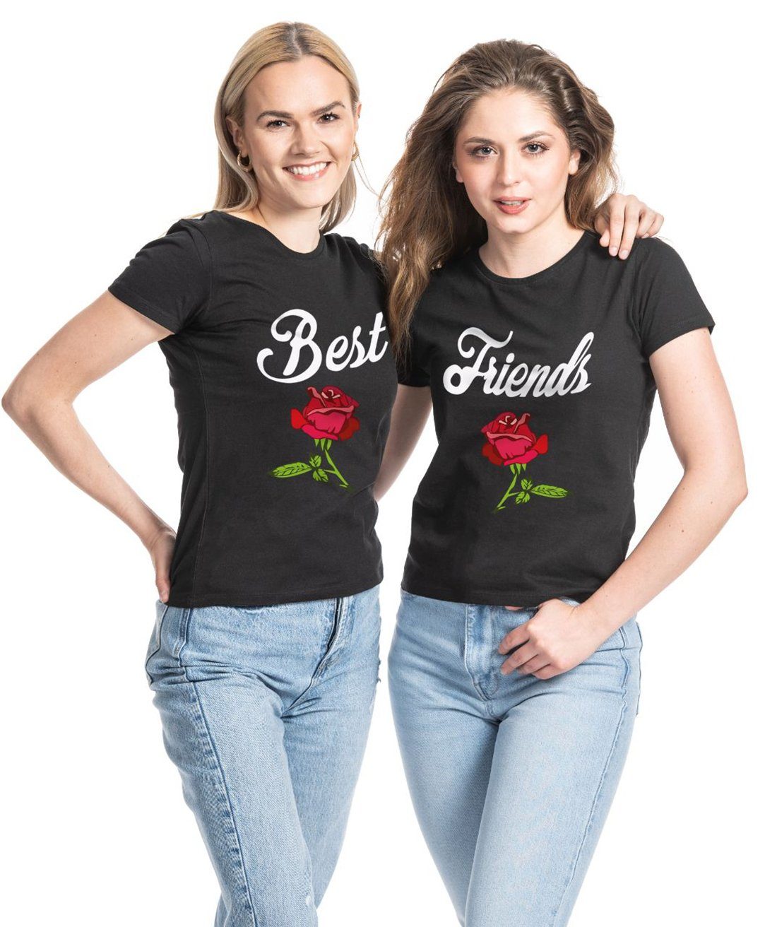 Couples Shop T-Shirt Best Friends BFF Rose Damen T-Shirt Freunde Set mit trendigem Frontprint