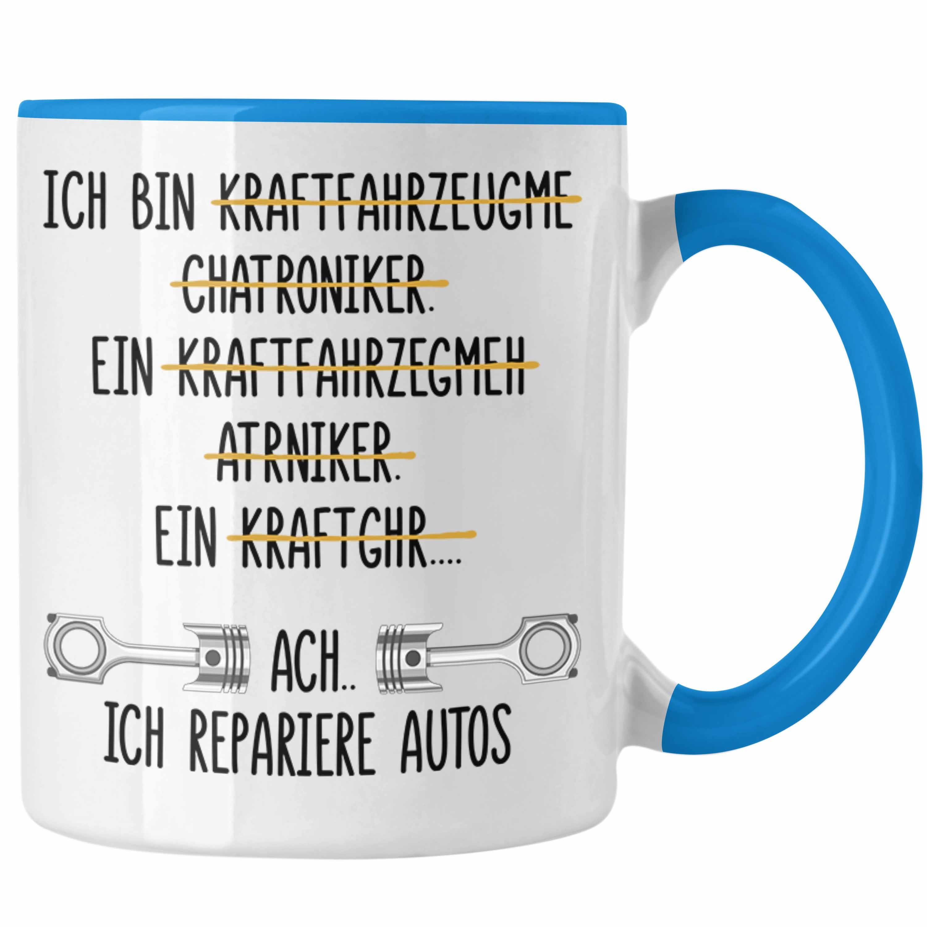 Trendation Tasse Trendation Kaffeetasse Automechaniker Mechaniker mit Spruch Lustig Tasse Blau Werkstatt Geschenkidee - Geschenk KFZ für