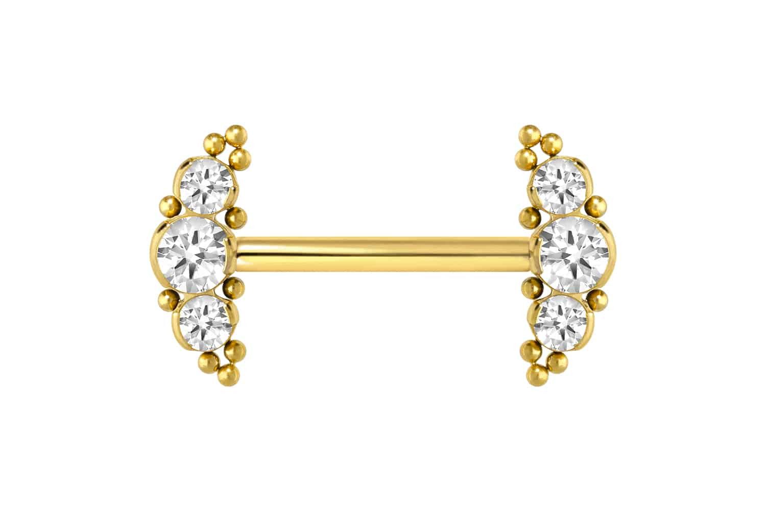 PIERCINGLINE Brustwarzenpiercing Titan Barbell mit Push Fit 3 KRISTALLE + KUGELN (Barbells, 1-tlg)