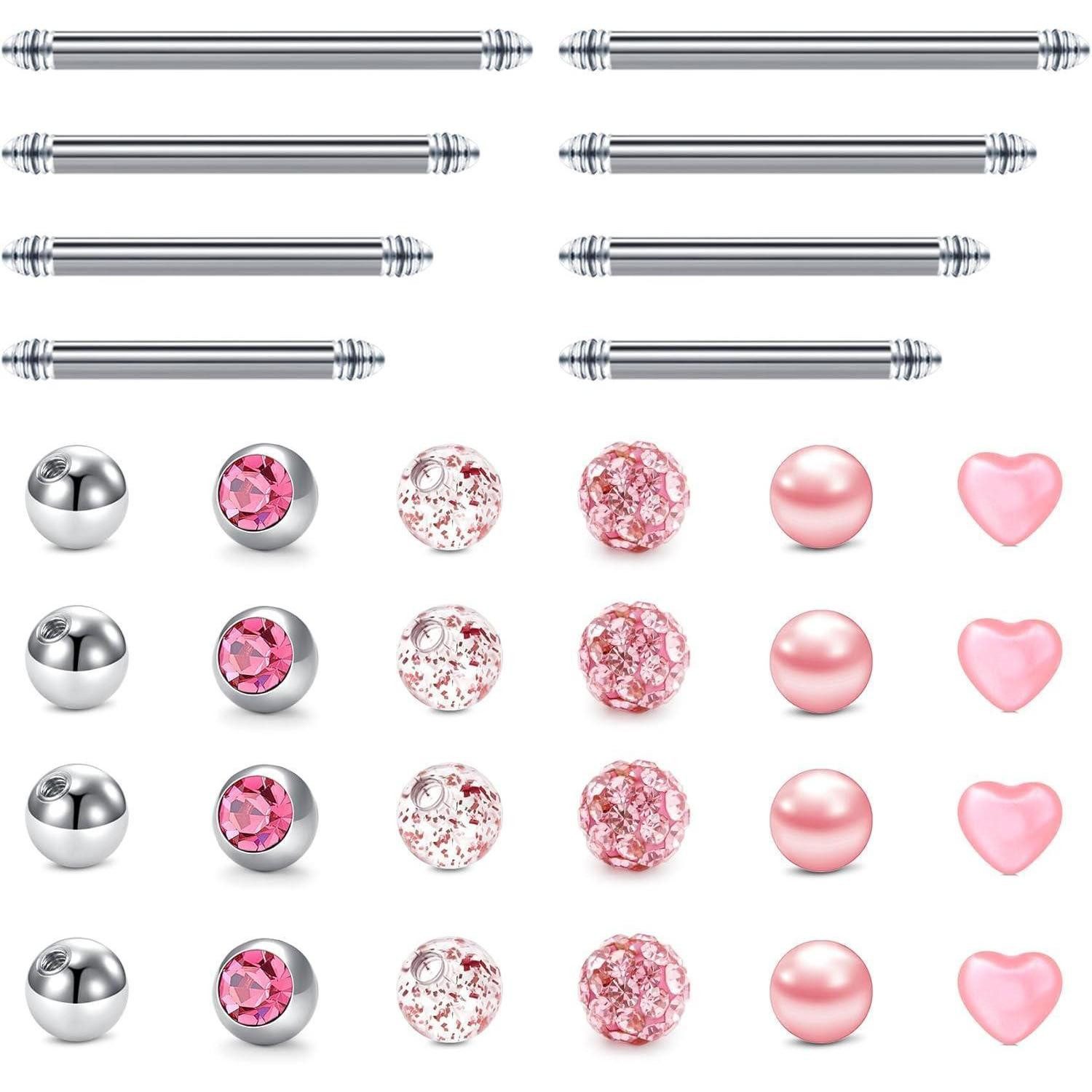 Briana Williams Nasenpiercing-Set Zungen- und Brustwarzenpiercing Set Chirurgenstahl 14G Silber 12-20mm