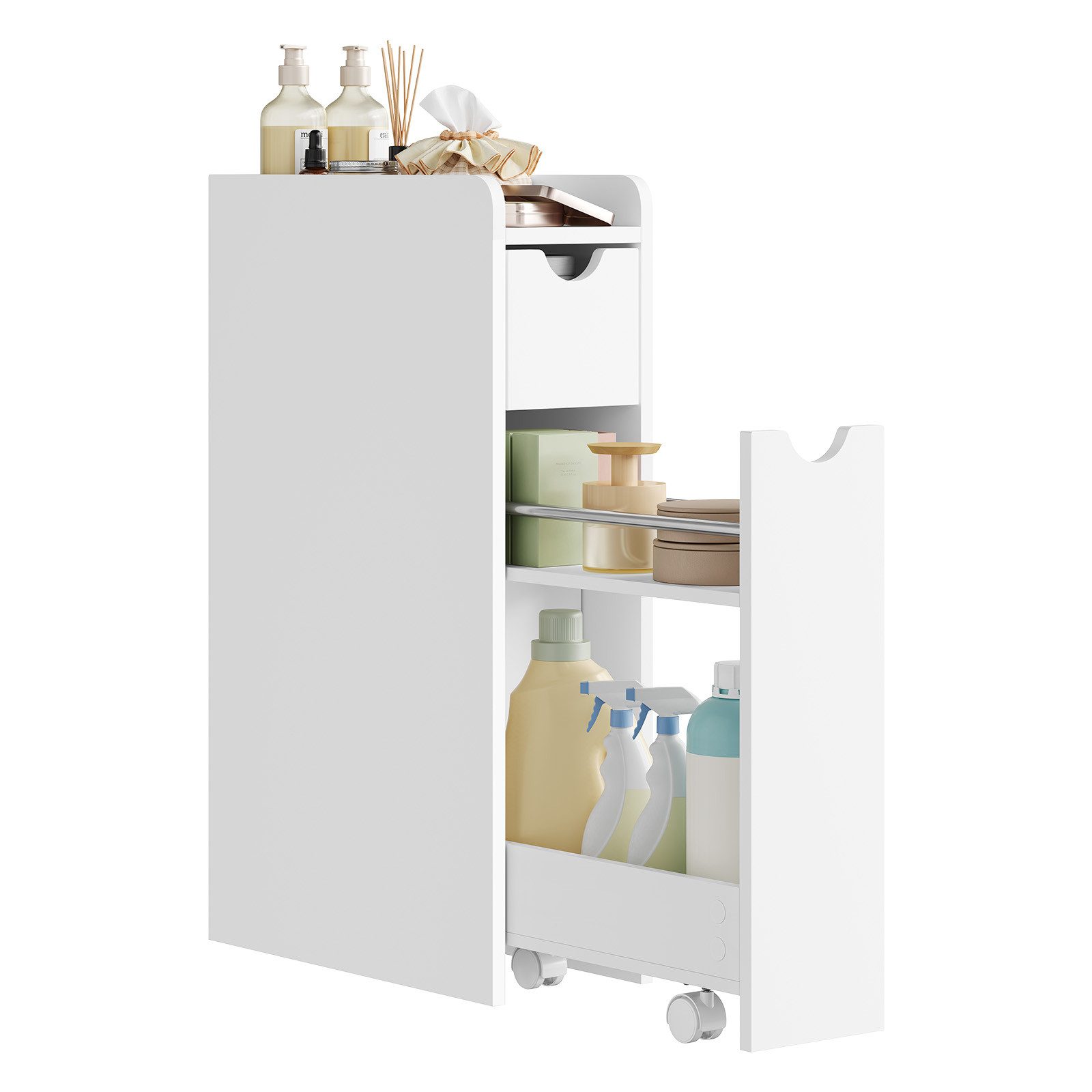 EUGAD Badkommode (1 St), Badezimmerschrank klein schmal mit Schublade auf Rollen