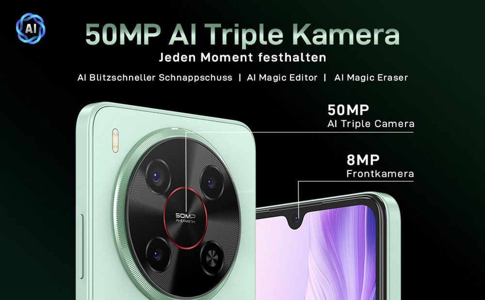 ZTE Blade V70 Max Smartphone (17,53 cm/6,9 Zoll, 128 GB Speicherplatz, 50 MP Kamera) grün