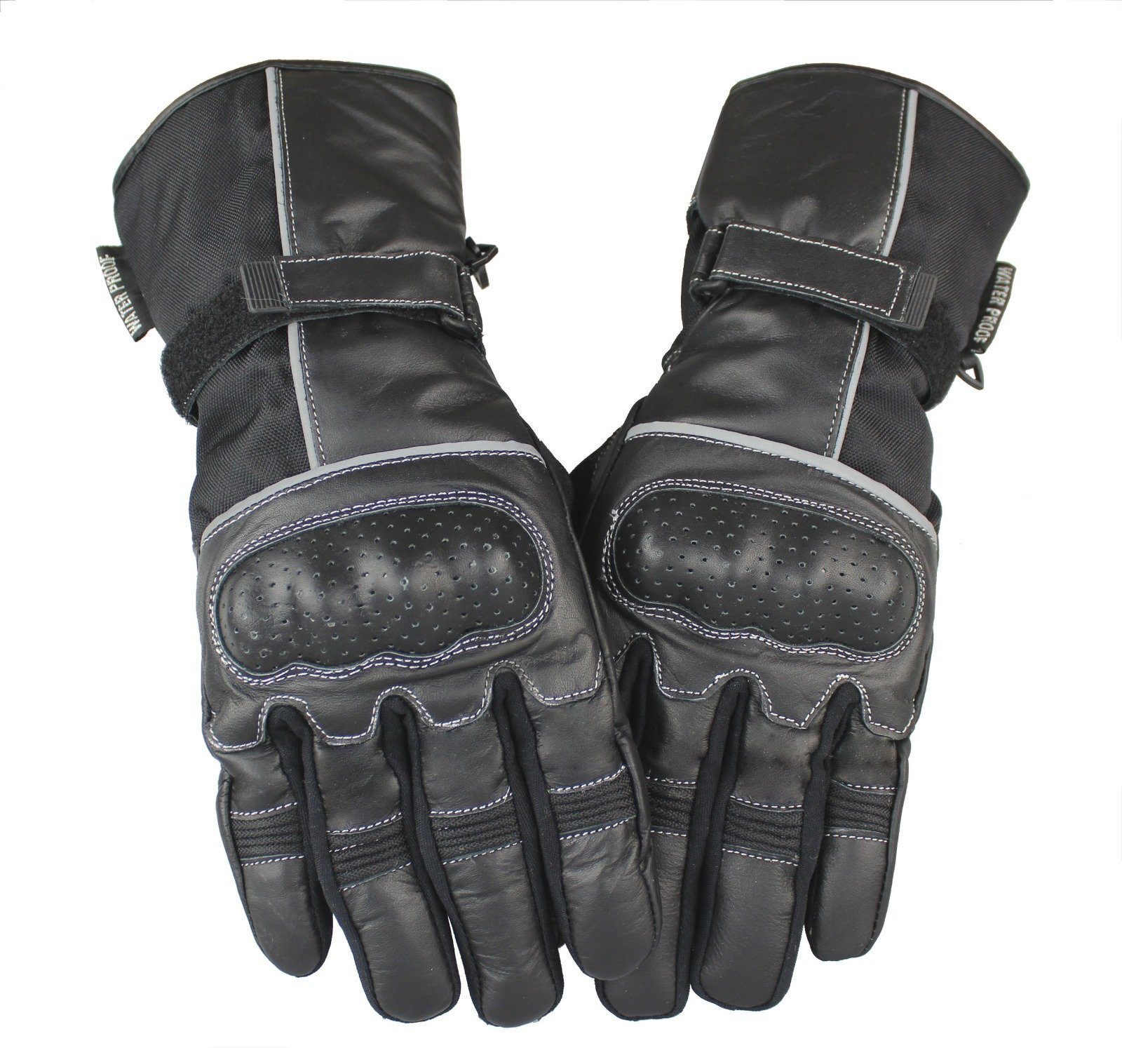 Alpha Speeds Motorradhandschuhe Biker Handschuhe Racing Custom Handschuhe für Winter Schwarz (Touchscreen Funktion) Wasserdicht + Winddicht + Atmungsaktiv + Reflektierende Material