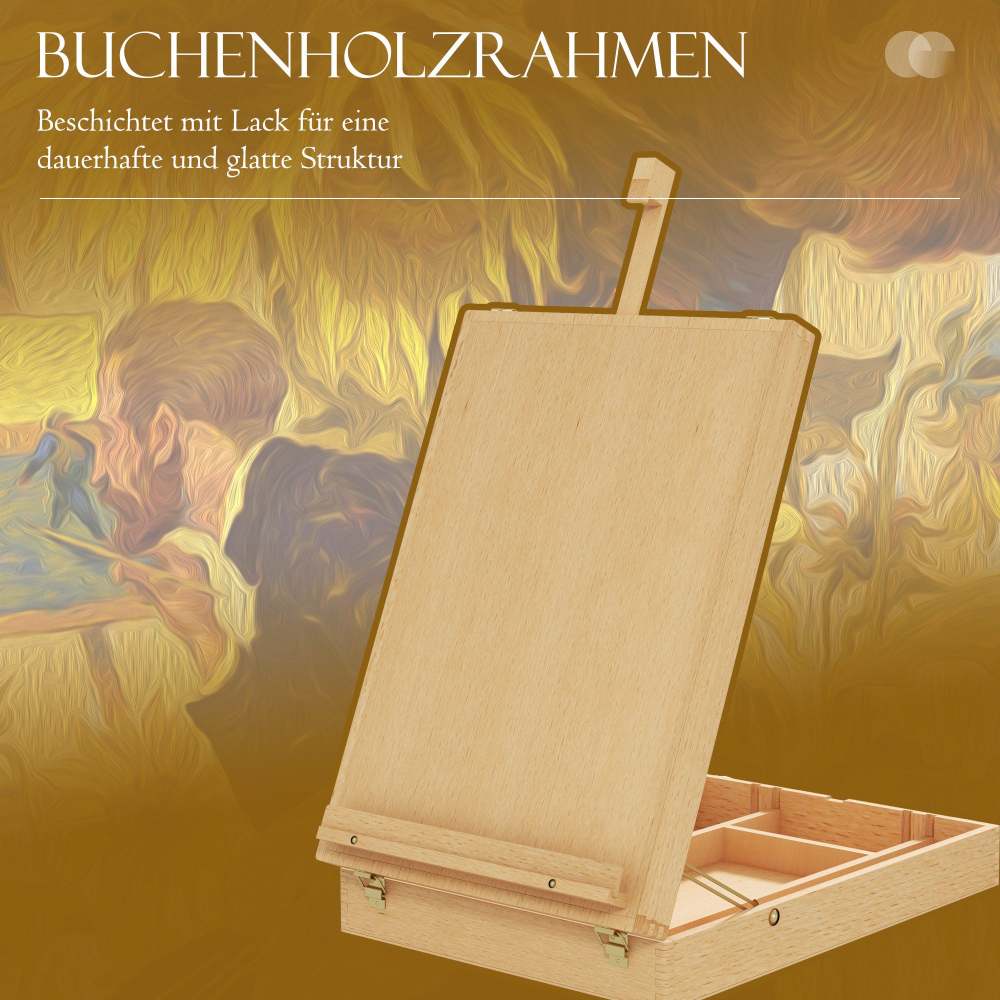 HOMCOM Staffelei Tischstaffelei winkelverstellbar Stauraum Kofferstaffelei Buche, für Erwachsene, Anfänger, Künstler, Buche – Bild 4 von 5