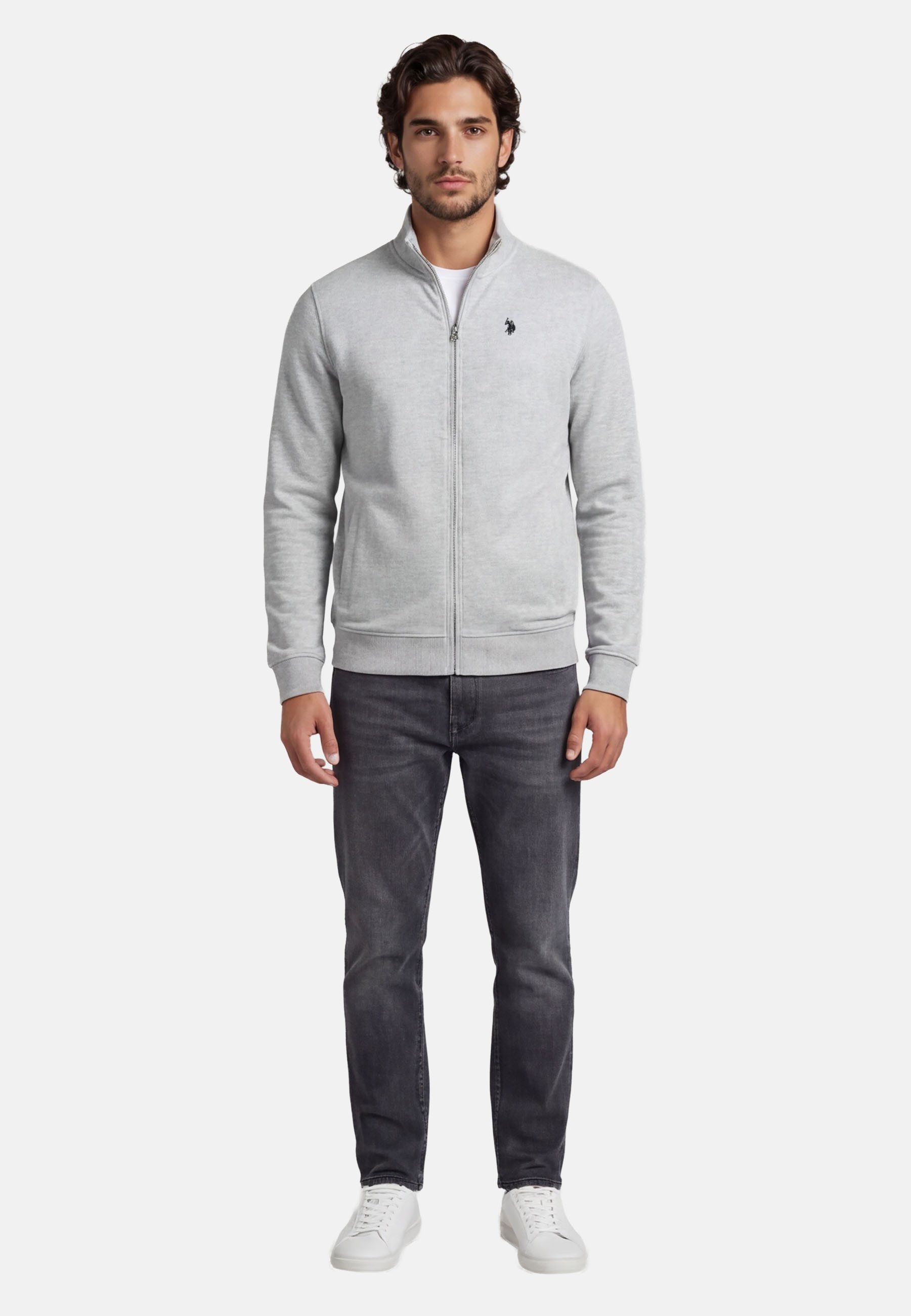 U.S. Polo Assn. Sweatjacke Stehkragenpullover USKiian – Herren Full-Zip Pullover Baumwoll-Viskose-Mix, weich, atmungsaktiv und formstabil