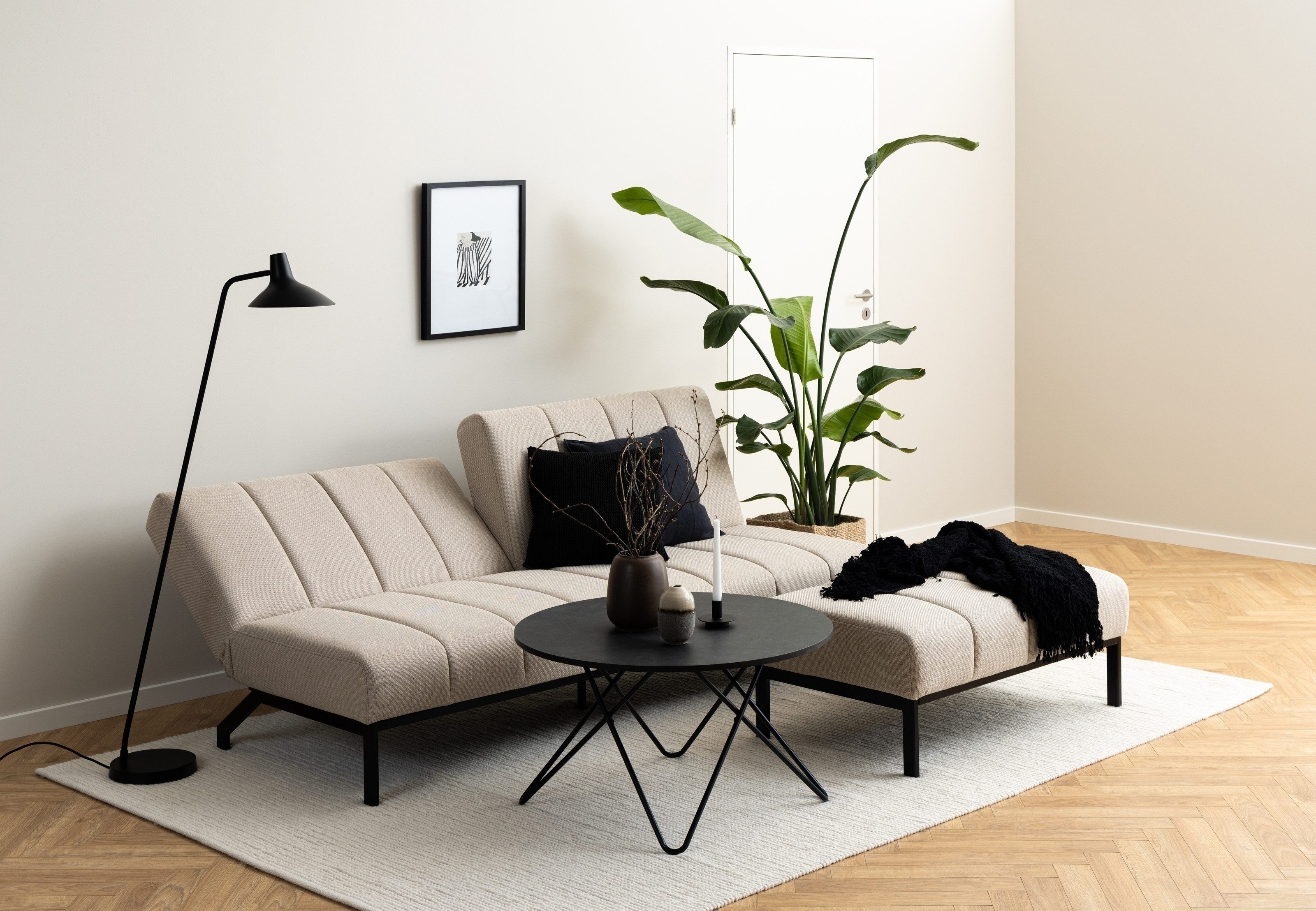 ACTONA GROUP Schlafsofa klappbar, in Stoff Beige, Stahlgestell - 198x87x95cm (BxHxT)