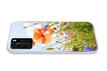 MuchoWow Handyhülle Blumen - Mohn - Frühling - Natur - Rot - Blau, Handyhülle Huawei P40, Handy Case, Silikon, Bumper Case