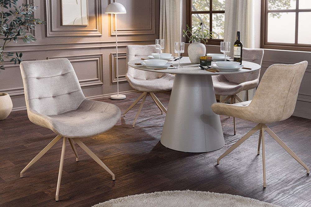 riess-ambiente Esszimmerstuhl DIVANI champagner/beige - Samt, Metall, Ziersteppung, Bodenschoner (Einzelartikel, 1 St), Retro Polsterstuhl - ideal für Schlaf- und Esszimmer oder Wohnküche
